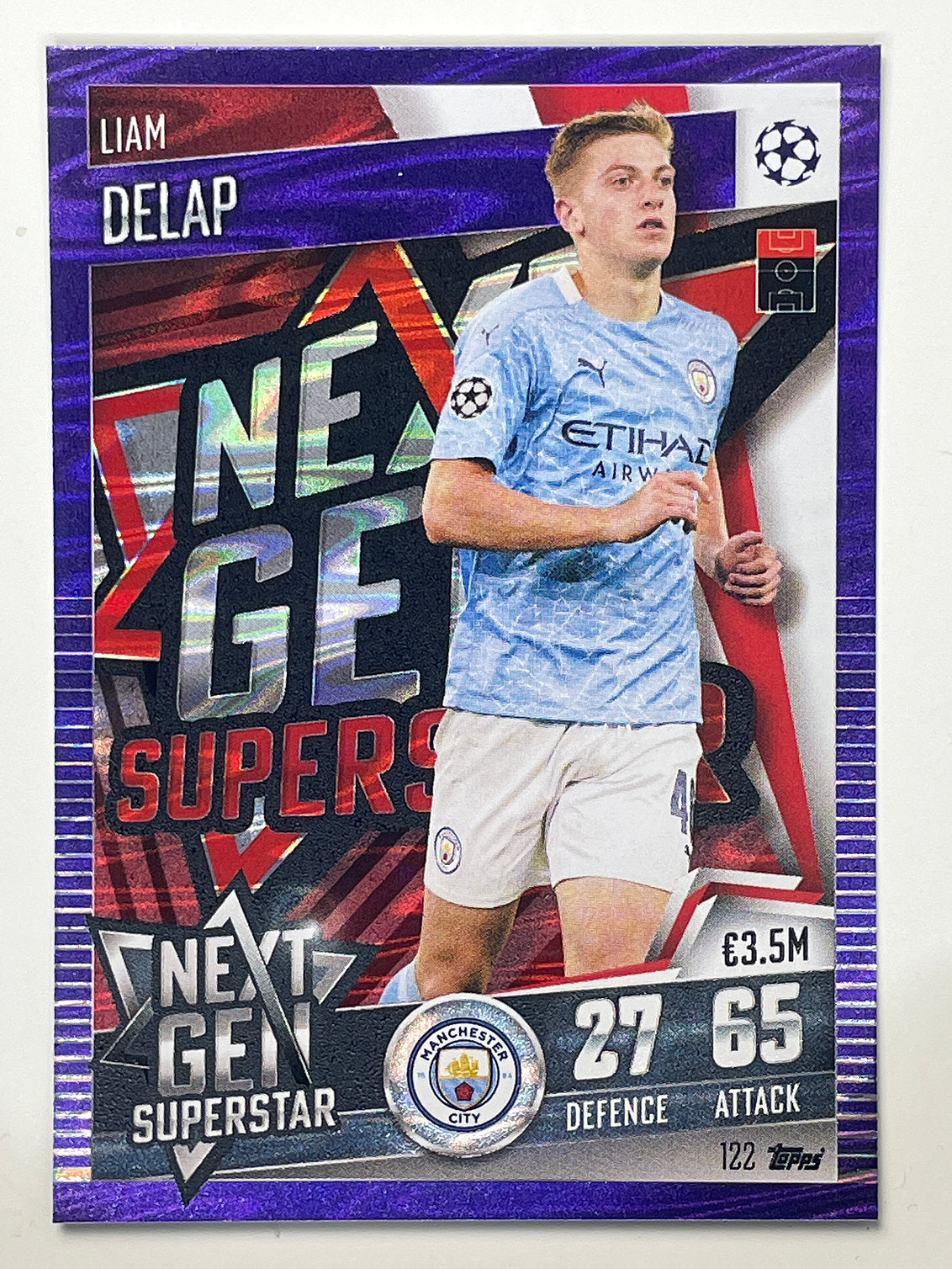 122. Liam Delap (Manchester City) Football Card &#8211; Purple Parallel Match Attax 101 2021 Card