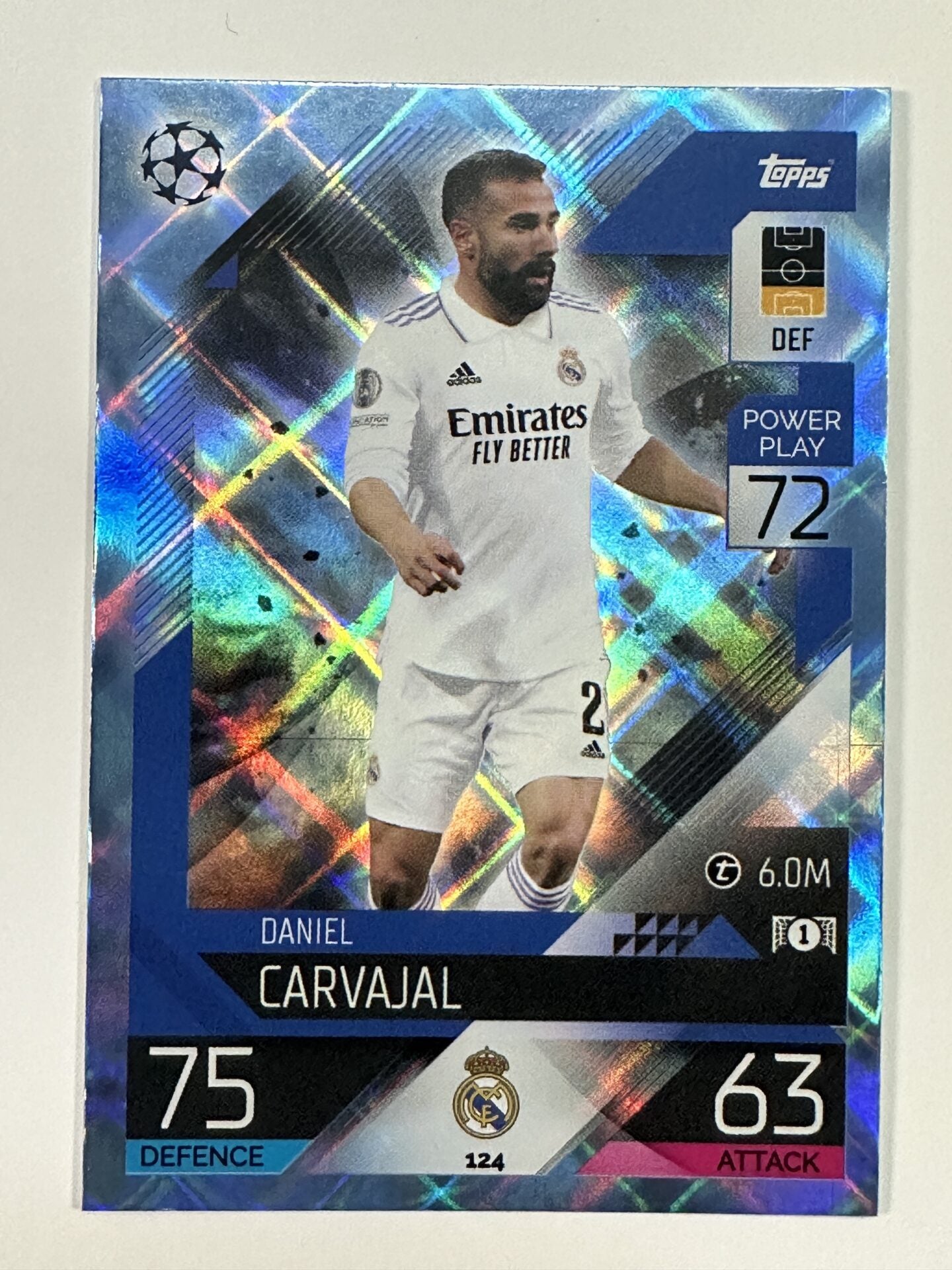 124 Daniel Carvajal Base Crystal Foil Parallel (Real Madrid) Topps Match Attax 2022:2023 Card