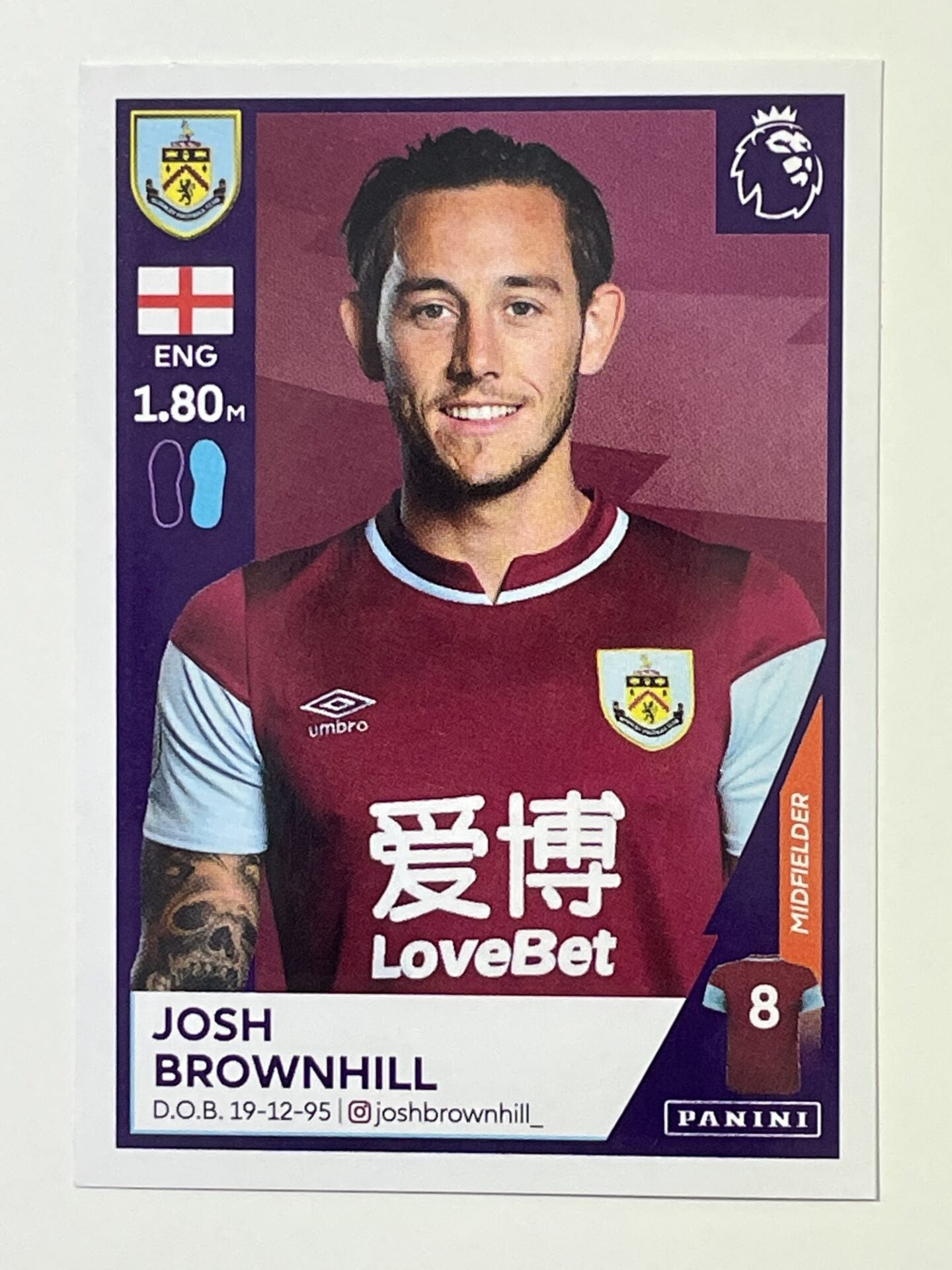 125 Josh Brownhill Sticker Burnley Premier League 2021 Football Sticker