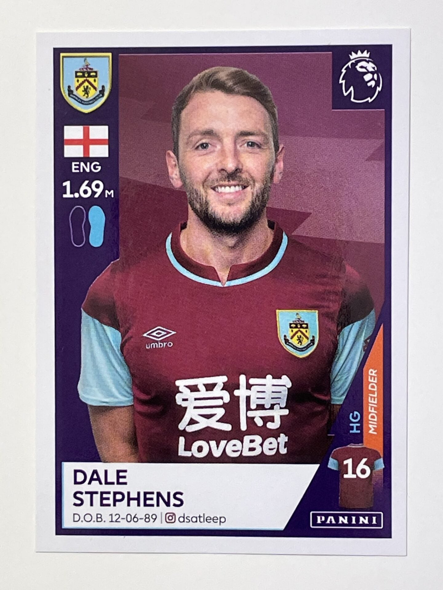 128 Dale Stephens Sticker Burnley Premier League 2021 Football Sticker