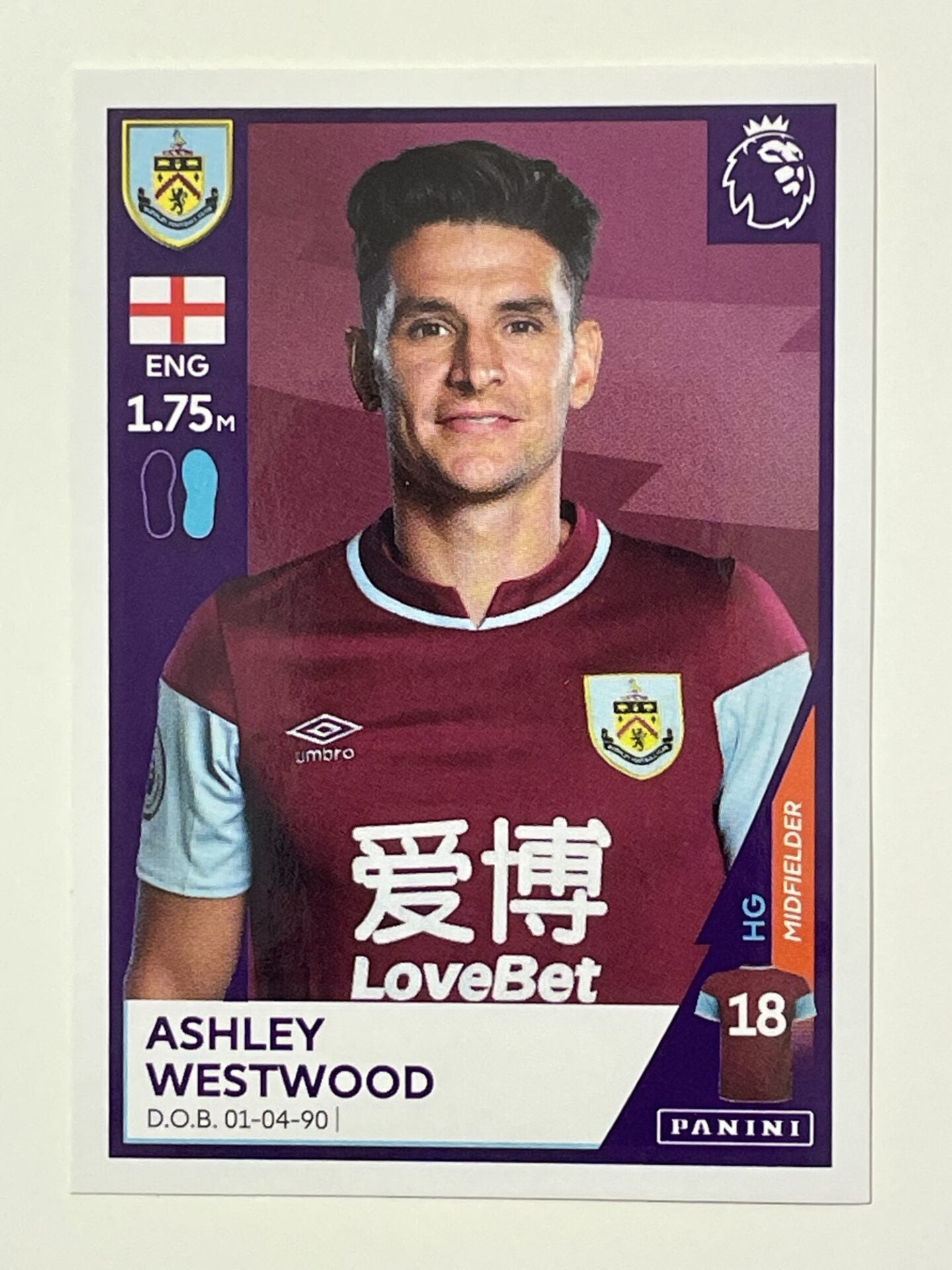 129 Ashley Westwood Sticker Burnley Premier League 2021 Football Sticker