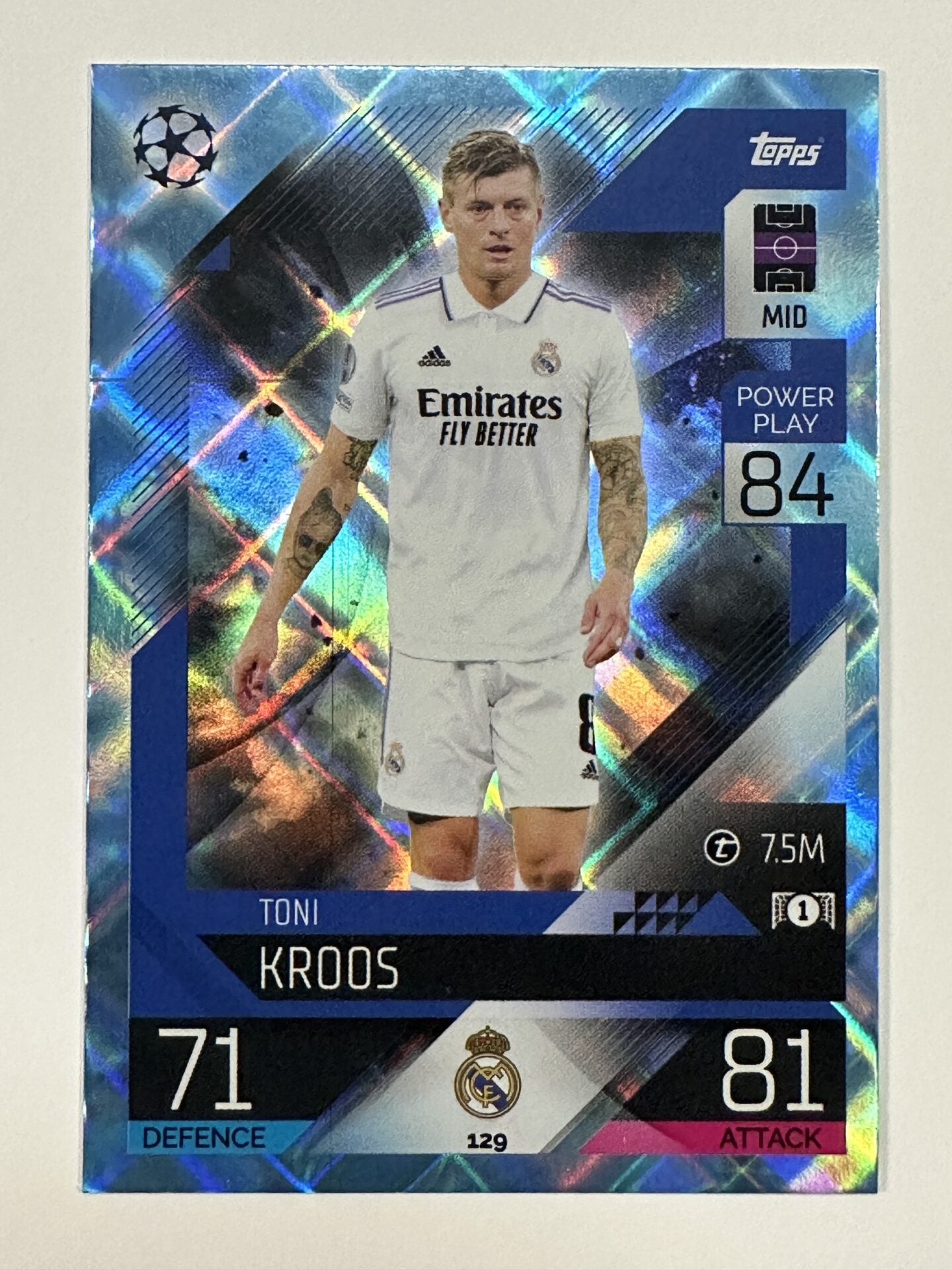 129 Toni Kroos Base Crystal Foil Parallel (Real Madrid) Topps Match Attax 2022:2023 Card