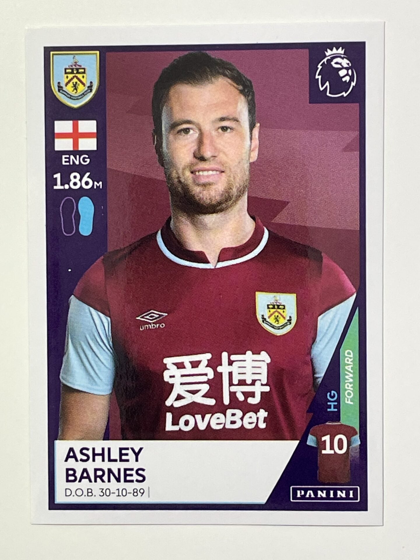 131 Ashley Barnes Sticker Burnley Premier League 2021 Football Sticker