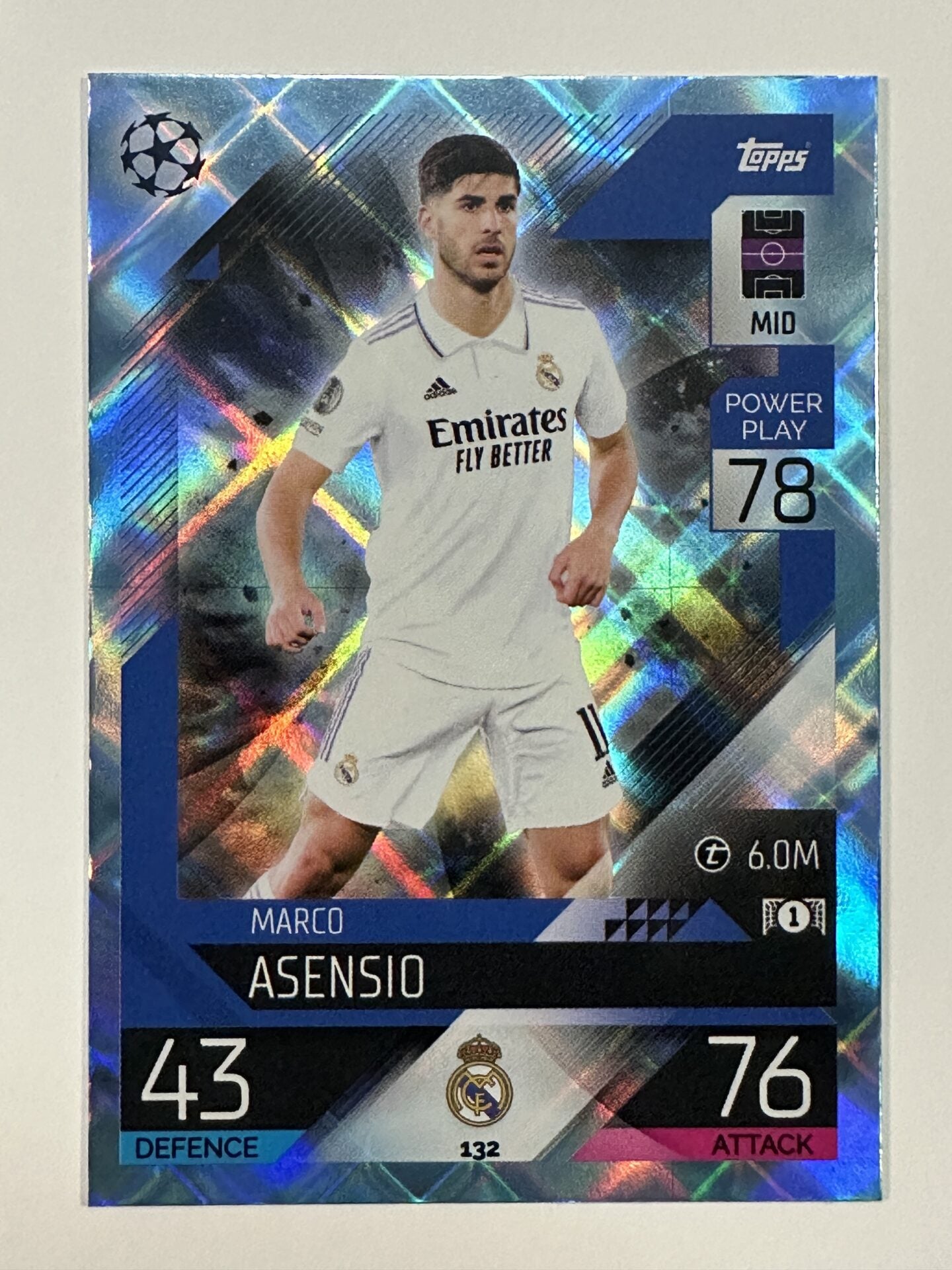 132 Marco Asensio Base Crystal Foil Parallel (Real Madrid) Topps Match Attax 2022:2023 Card