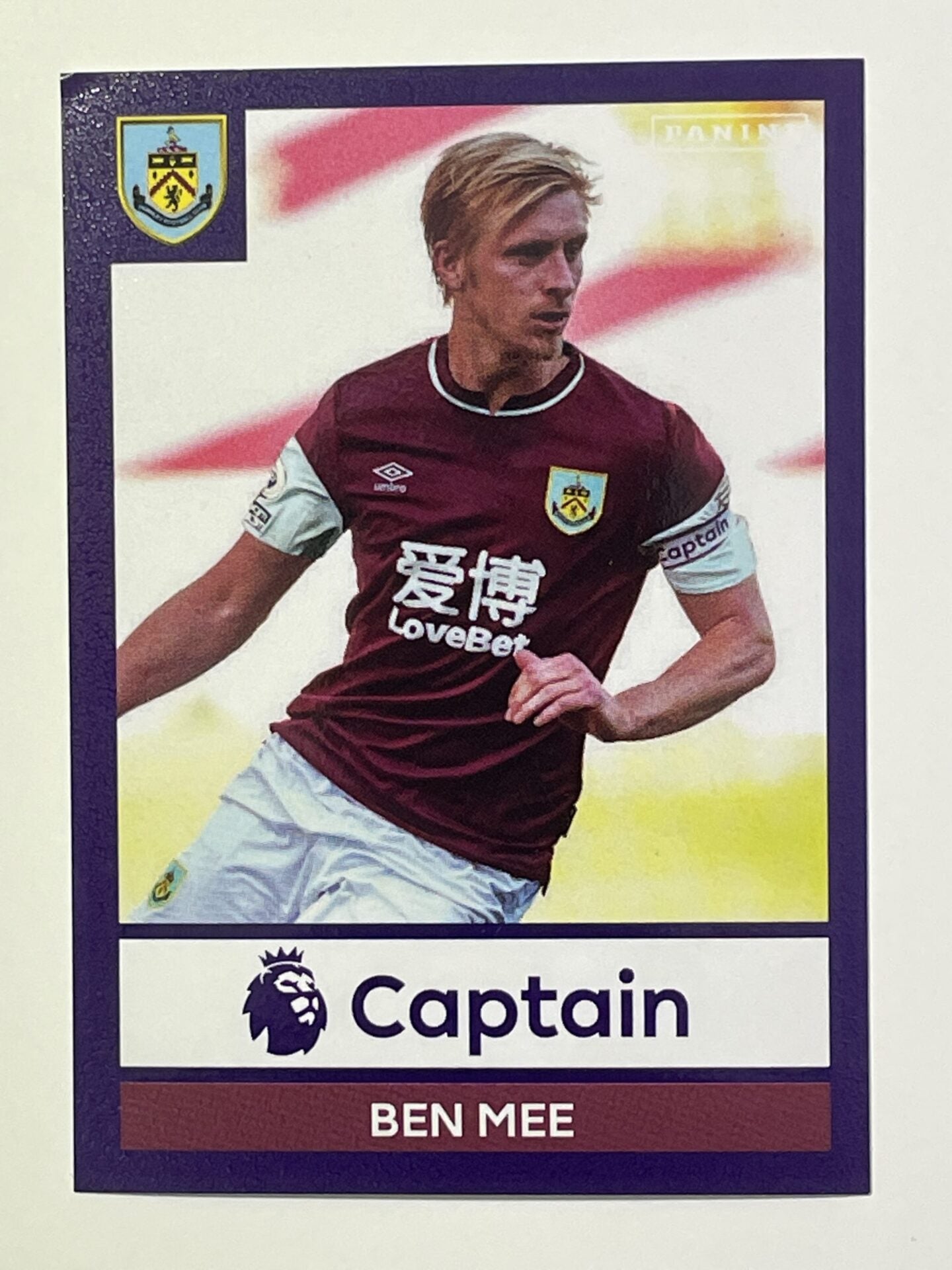 138 Ben Mee Captain Sticker Burnley Premier League 2021 Football Sticker