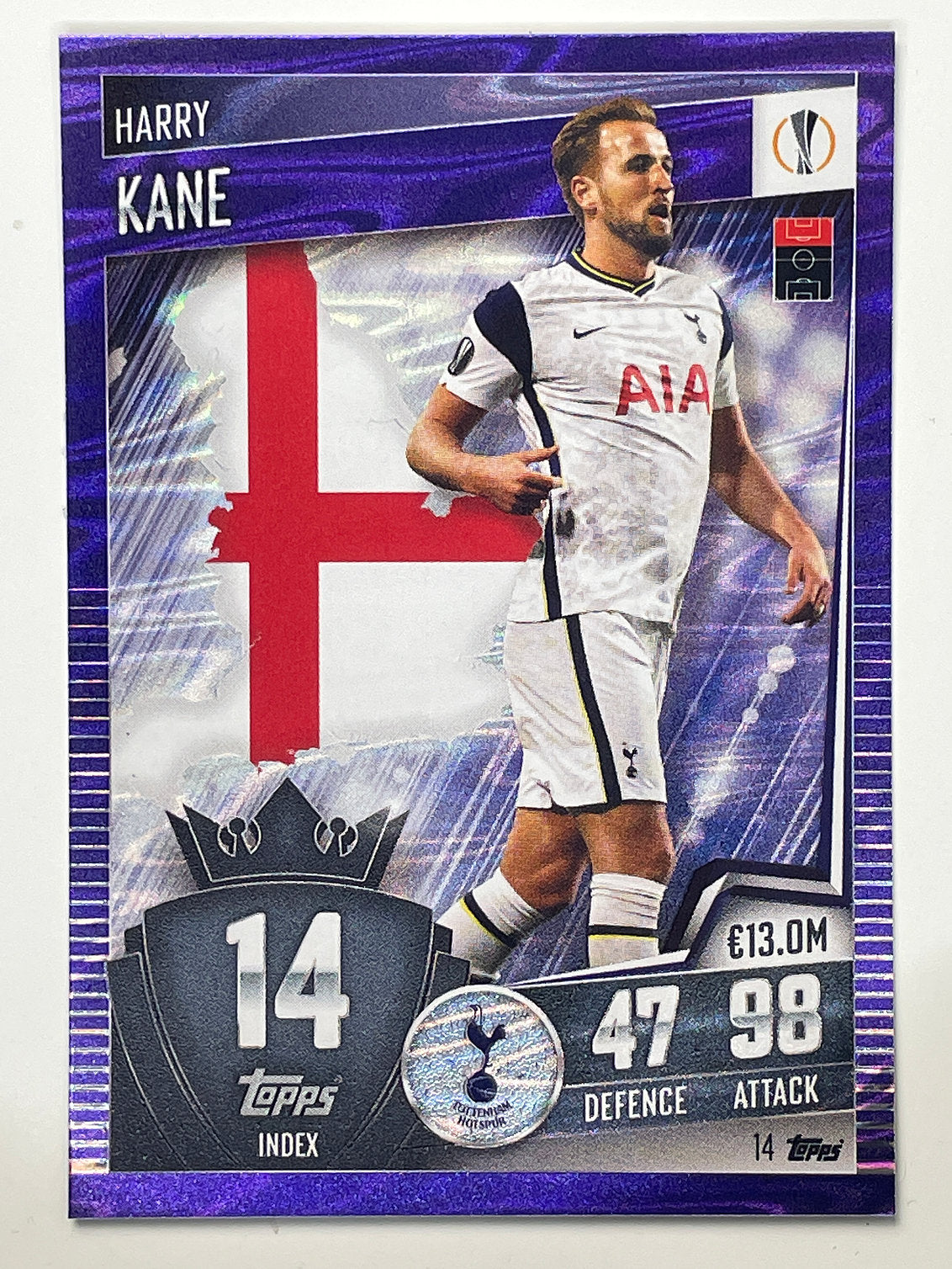 14. Harry Kane (Tottenham Hotspur) Football Card &#8211; Purple Parallel Match Attax 101 2021 Card