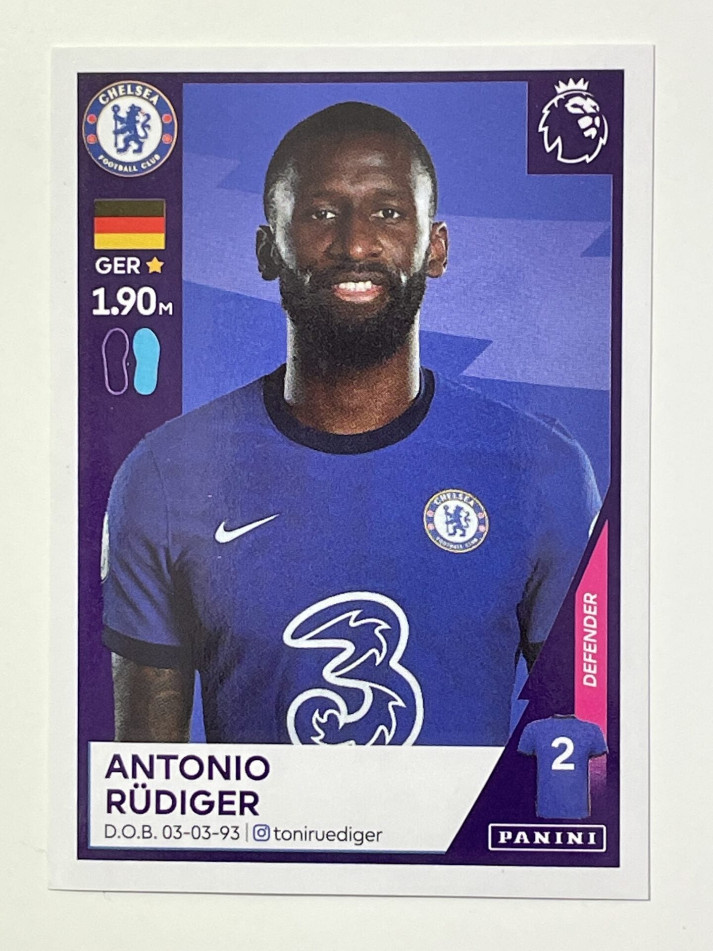 142 Antonio Rudiger Sticker Chelsea Premier League 2021 Football Sticker