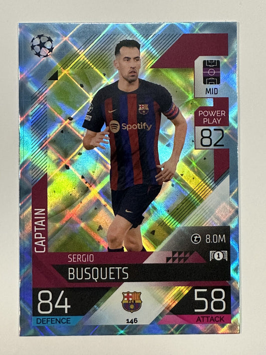 146 Sergio Busquets Captain Crystal Foil Parallel (Barcelona) Topps Match Attax 2022:2023 Card