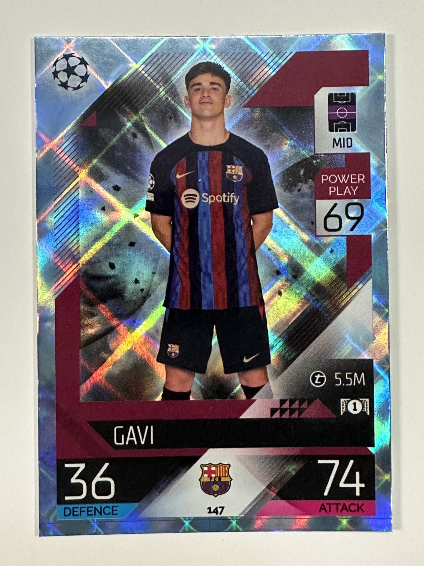 147 Gavi Base Crystal Foil Parallel (Barcelona) Topps Match Attax 2022:2023 Card