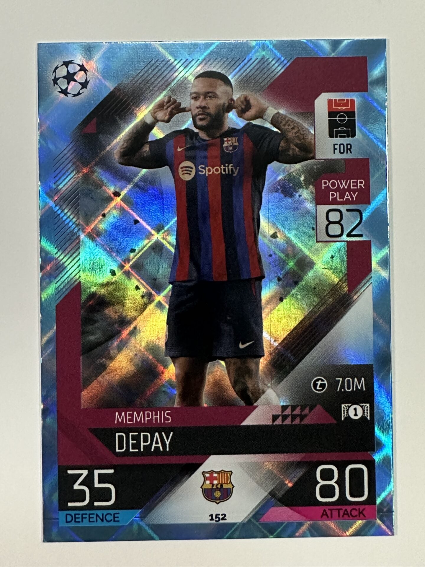 152 Memphis Depay Base Crystal Foil Parallel (Barcelona) Topps Match Attax 2022:2023 Card