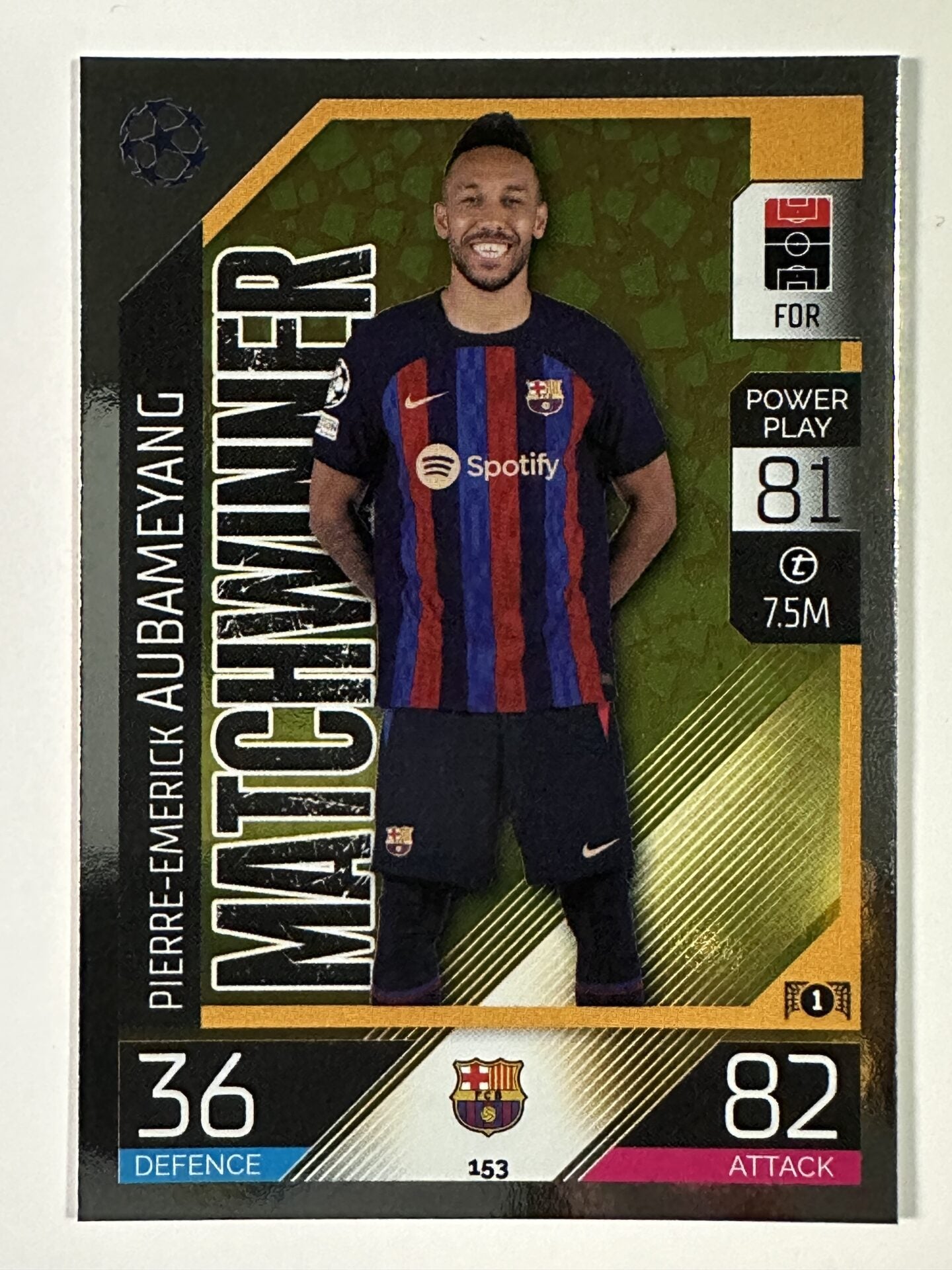 153 Pierre-Emerick Aubameyang Matchwinner (Barcelona) Topps Match Attax 2022:2023 Card