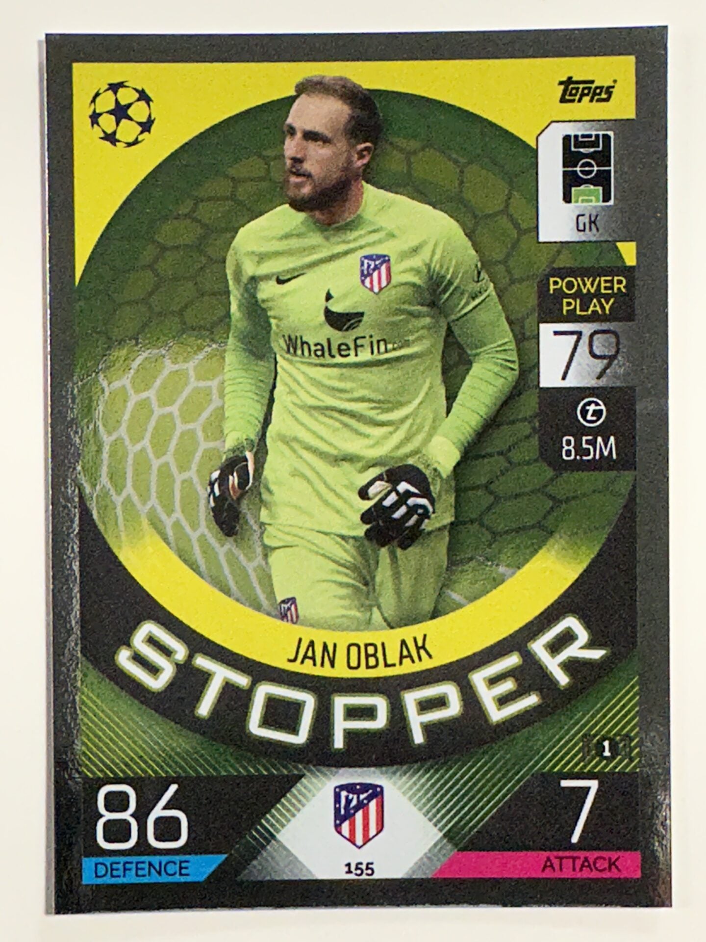 155. Jan Oblak (Atlético de Madrid) &#8211; Stopper &#8211; Topps Match Attax 2022:2023 card