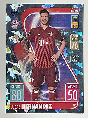 157.-Lucas-Hernandez-Crystal-Foil-Parallel-Bayern-Munchen-Match-Attax-2021-22-Topps-Football-Card