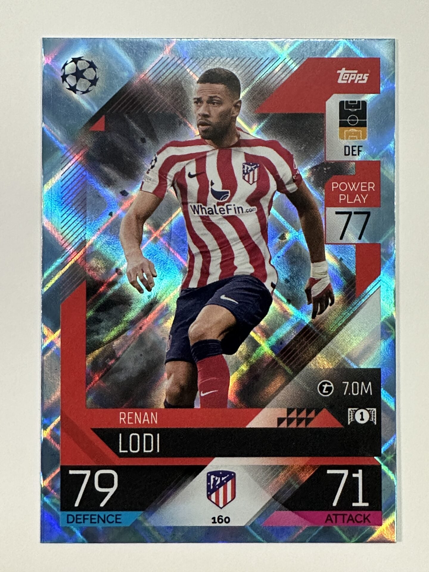 160 Renan Lodi Base Crystal Foil Parallel (Atletico Madrid) Topps Match Attax 2022:2023 Card