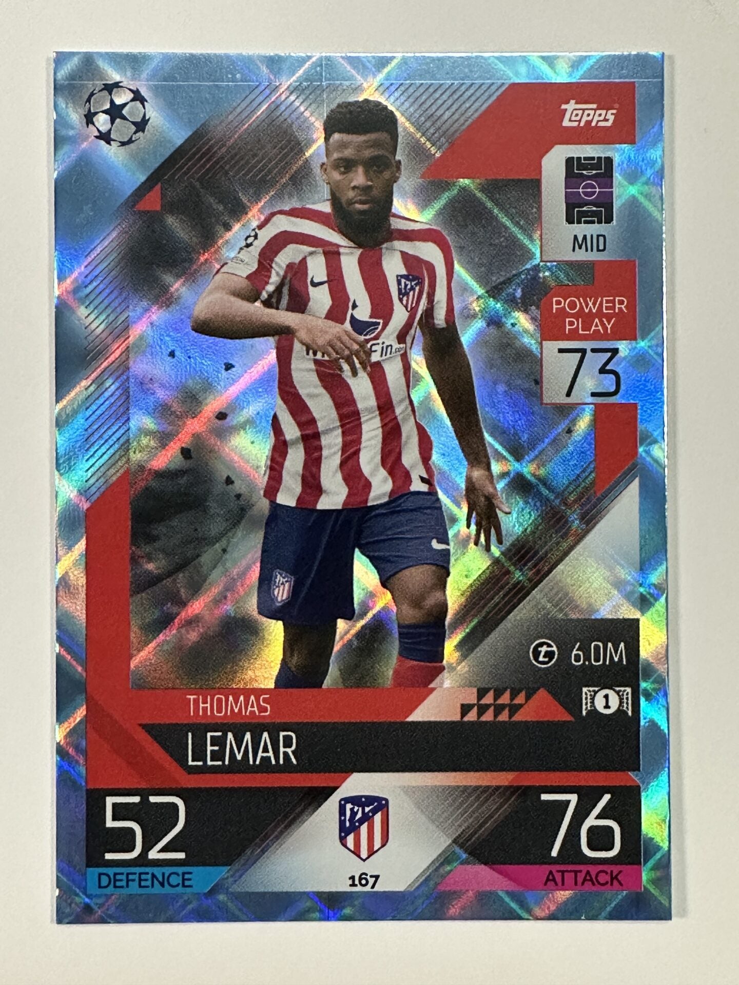 167 Thomas Lemar Base Crystal Foil Parallel (Atletico Madrid) Topps Match Attax 2022:2023 Card