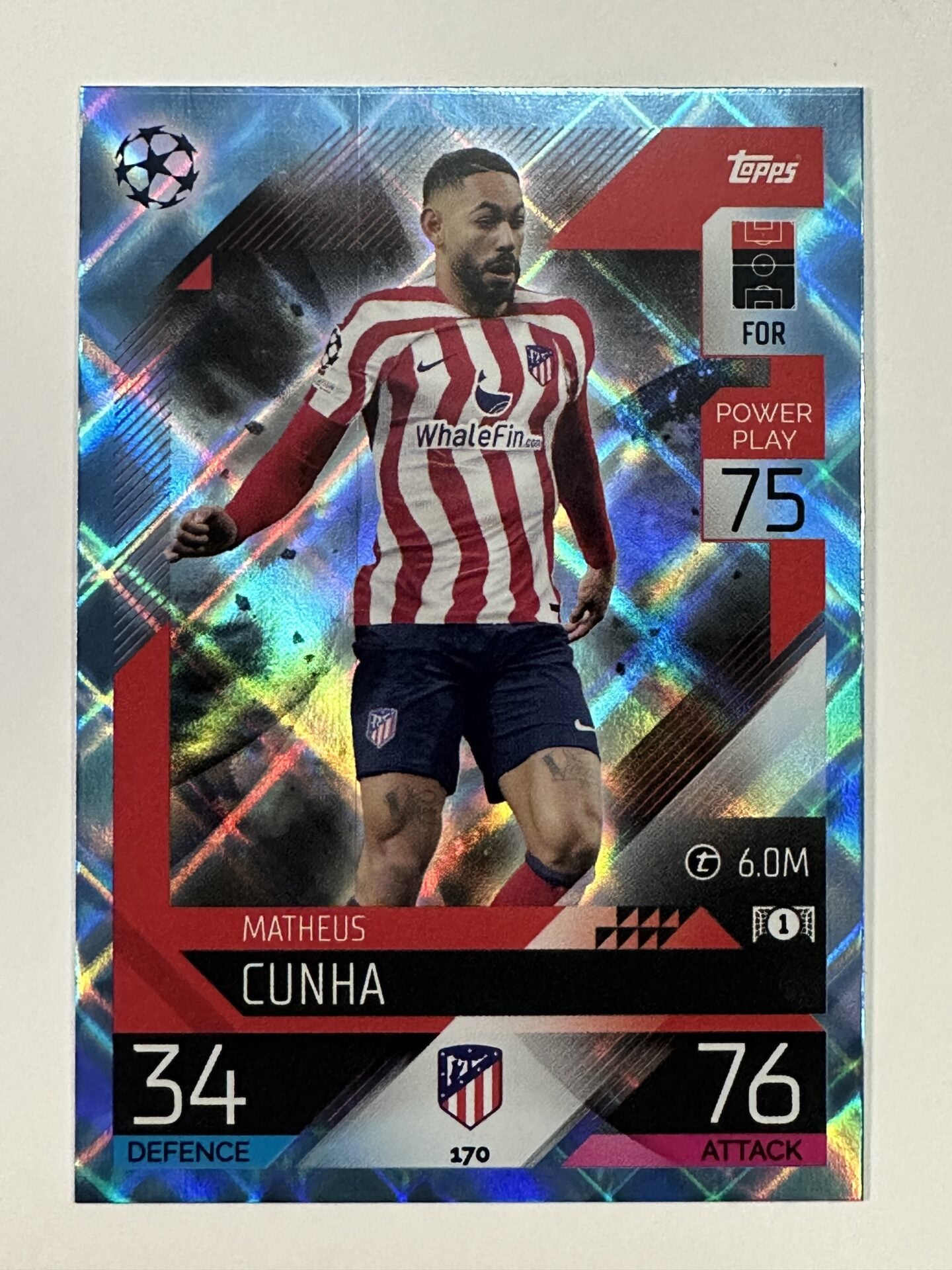 170 Matheus Cunha Base Crystal Foil Parallel (Atletico Madrid) Topps Match Attax 2022:2023 Card