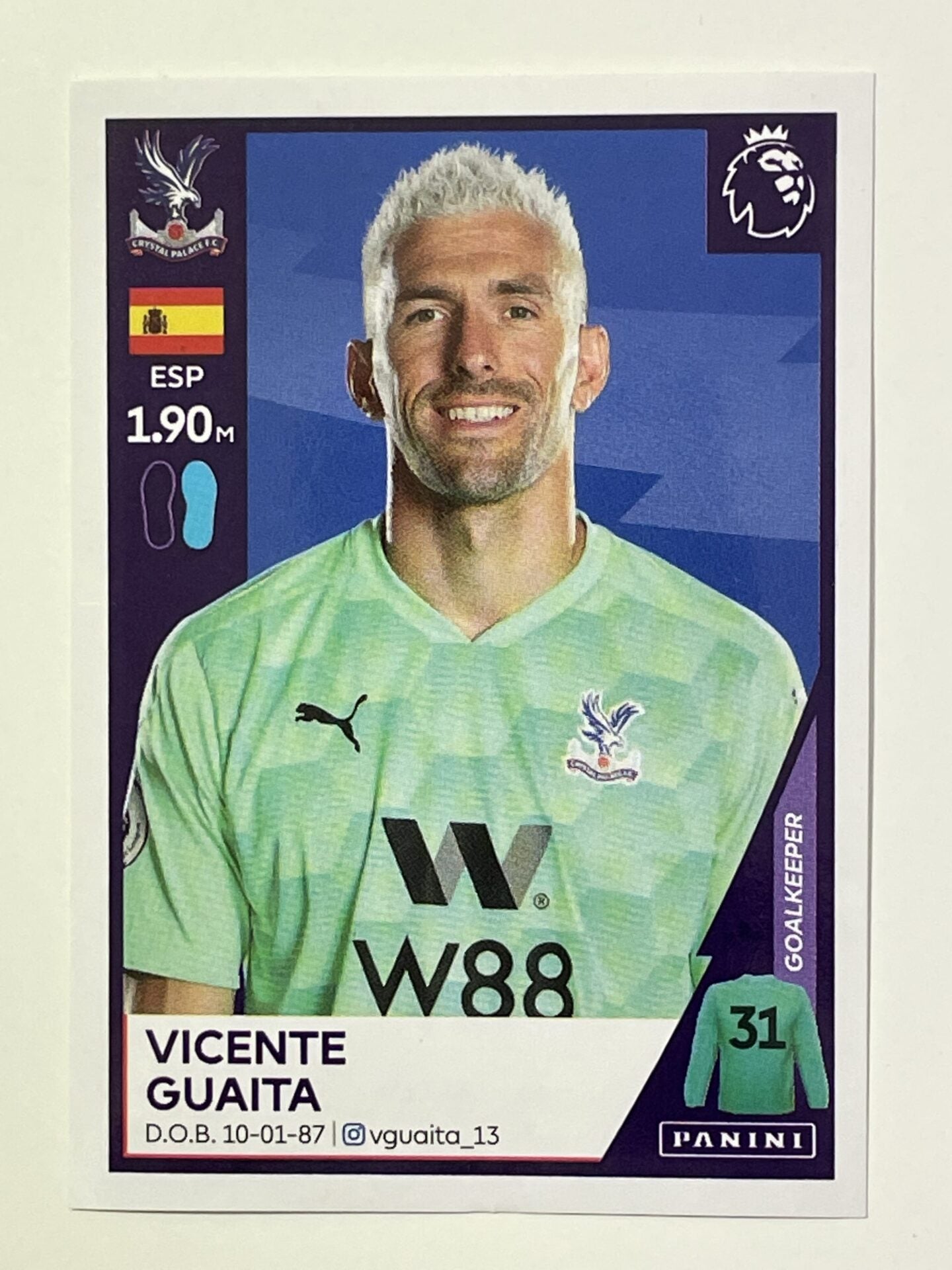 170 Vicente Guaita Sticker Crystal Palace Premier League 2021 Football Sticker