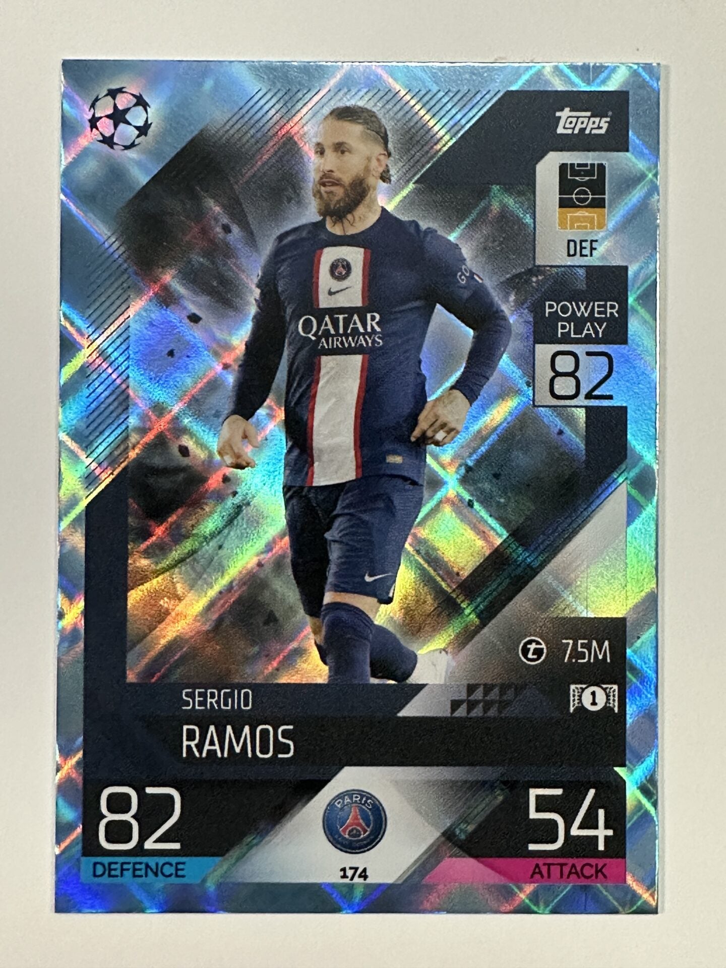 174 Sergio Ramos Base Crystal Foil Parallel (Paris Saint-Germain) Topps Match Attax 2022:2023 Card