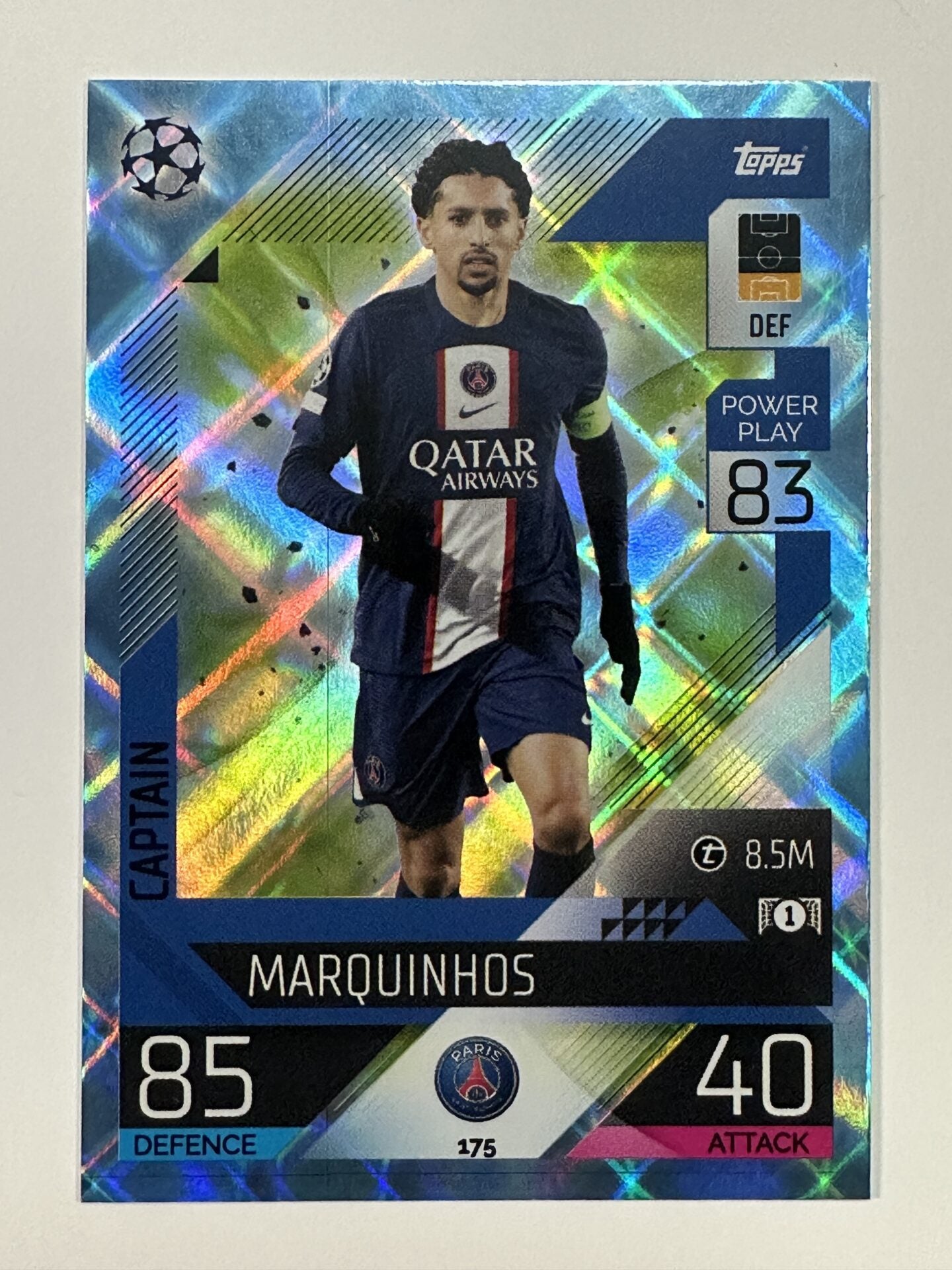 175 Marquinhos Captain Crystal Foil Parallel (Paris Saint-Germain) Topps Match Attax 2022:2023 Card