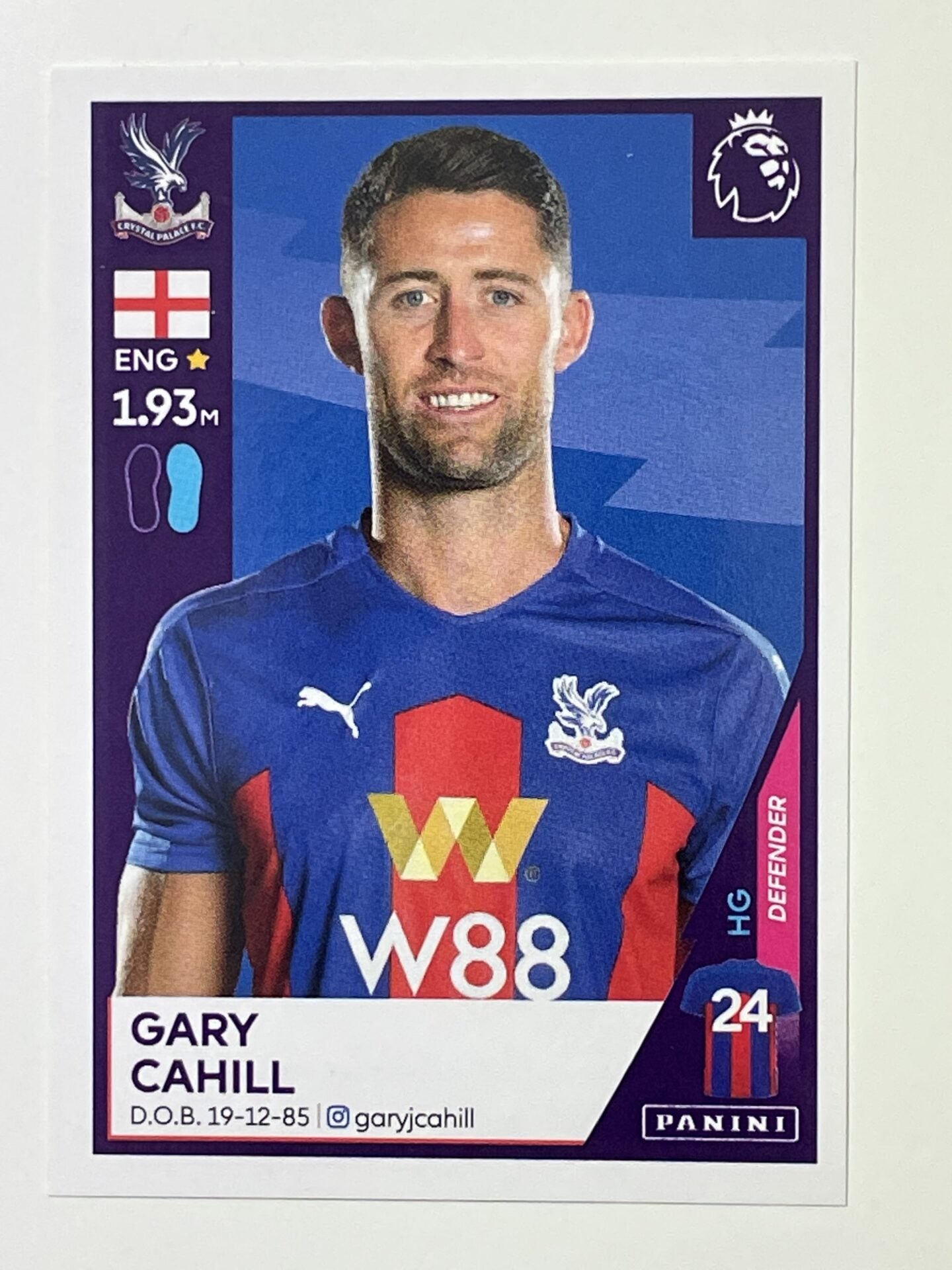 176 Gary Cahill Sticker Crystal Palace Premier League 2021 Football Sticker