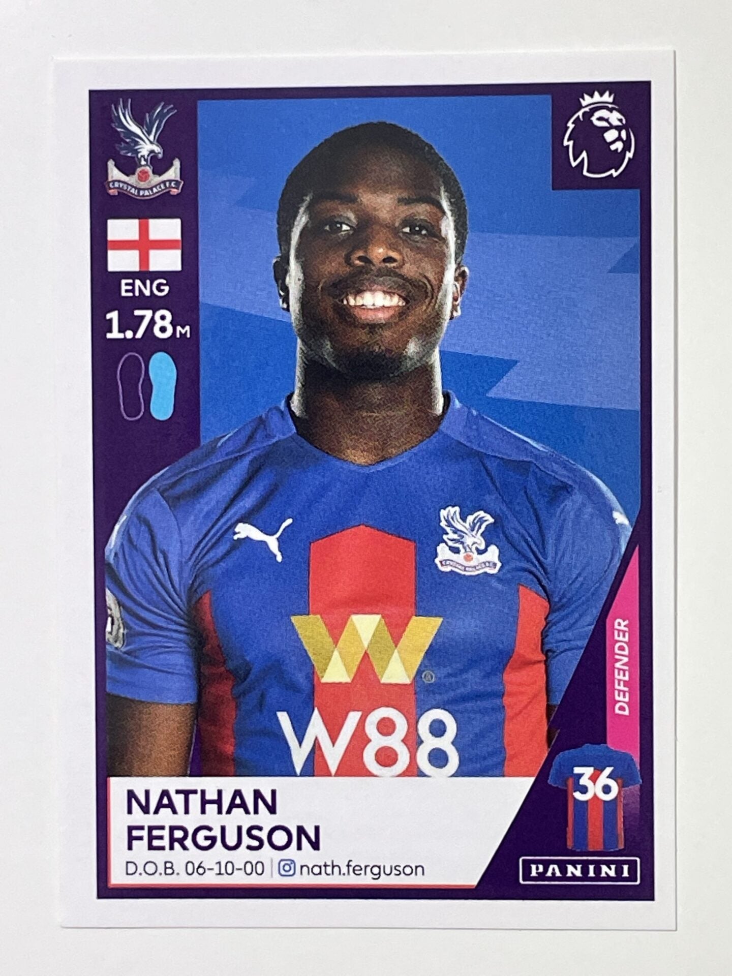 178 Nathan Ferguson Sticker Crystal Palace Premier League 2021 Football Sticker