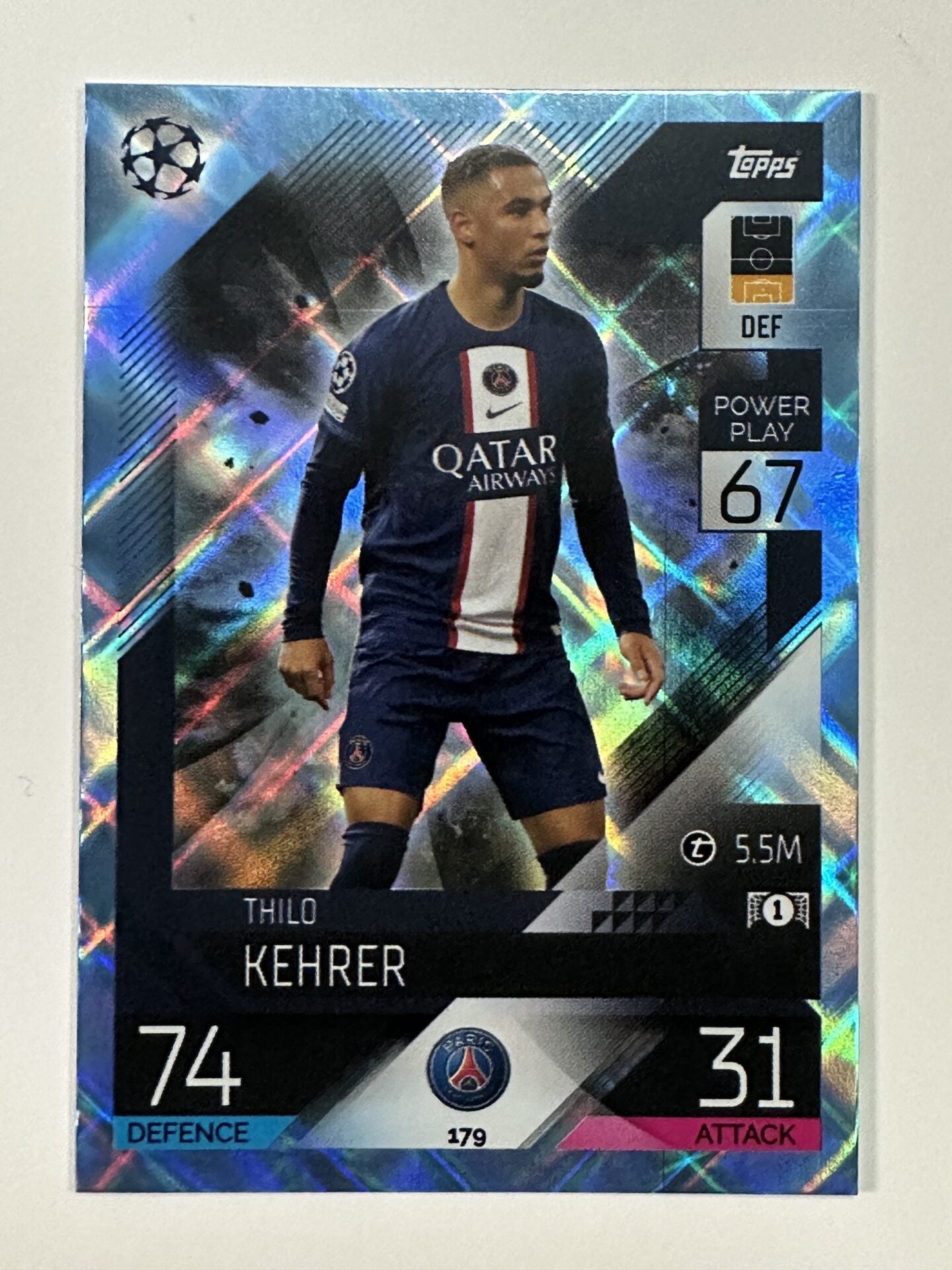 179 Thilo Kehrer Base Crystal Foil Parallel (Paris Saint-Germain) Topps Match Attax 2022:2023 Card