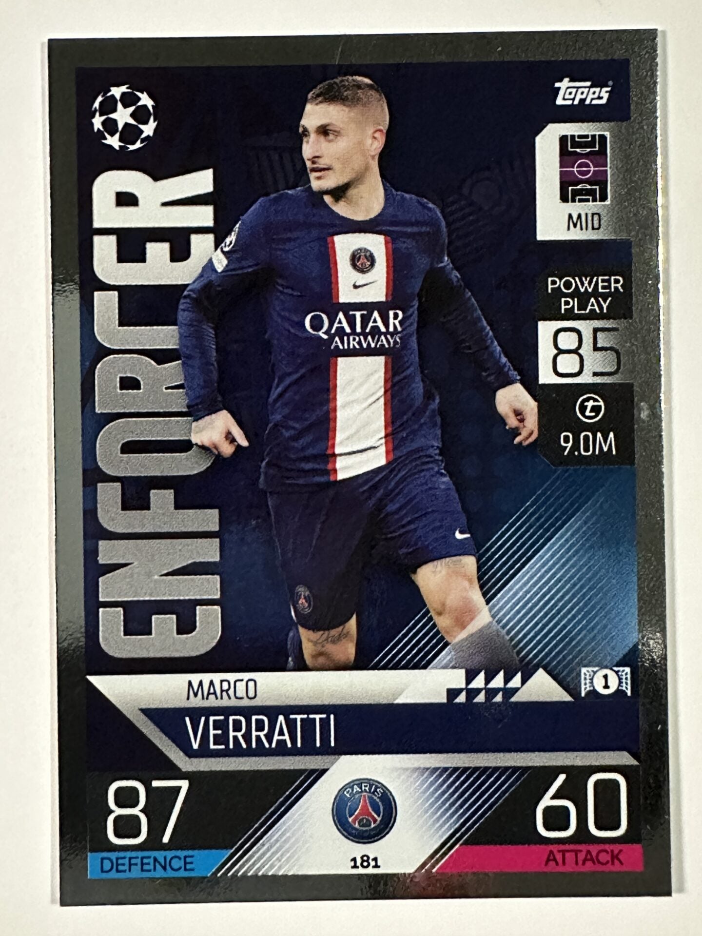 181 Marco Verratti Enforcer (Paris Saint-Germain) Topps Match Attax 2022:2023 Card