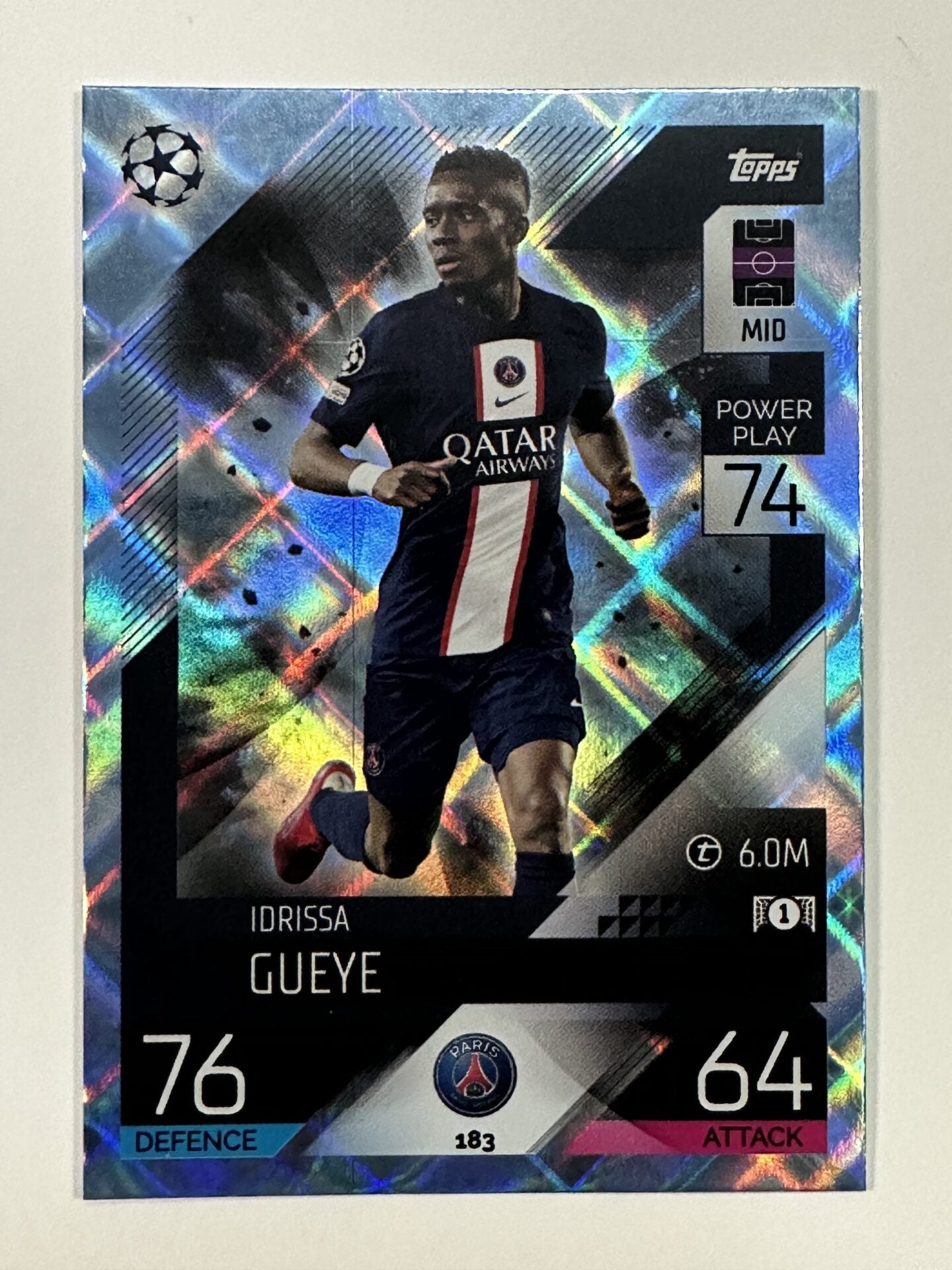 183 Idrissa Gueye Base Crystal Foil Parallel (Paris Saint-Germain) Topps Match Attax 2022:2023 Card