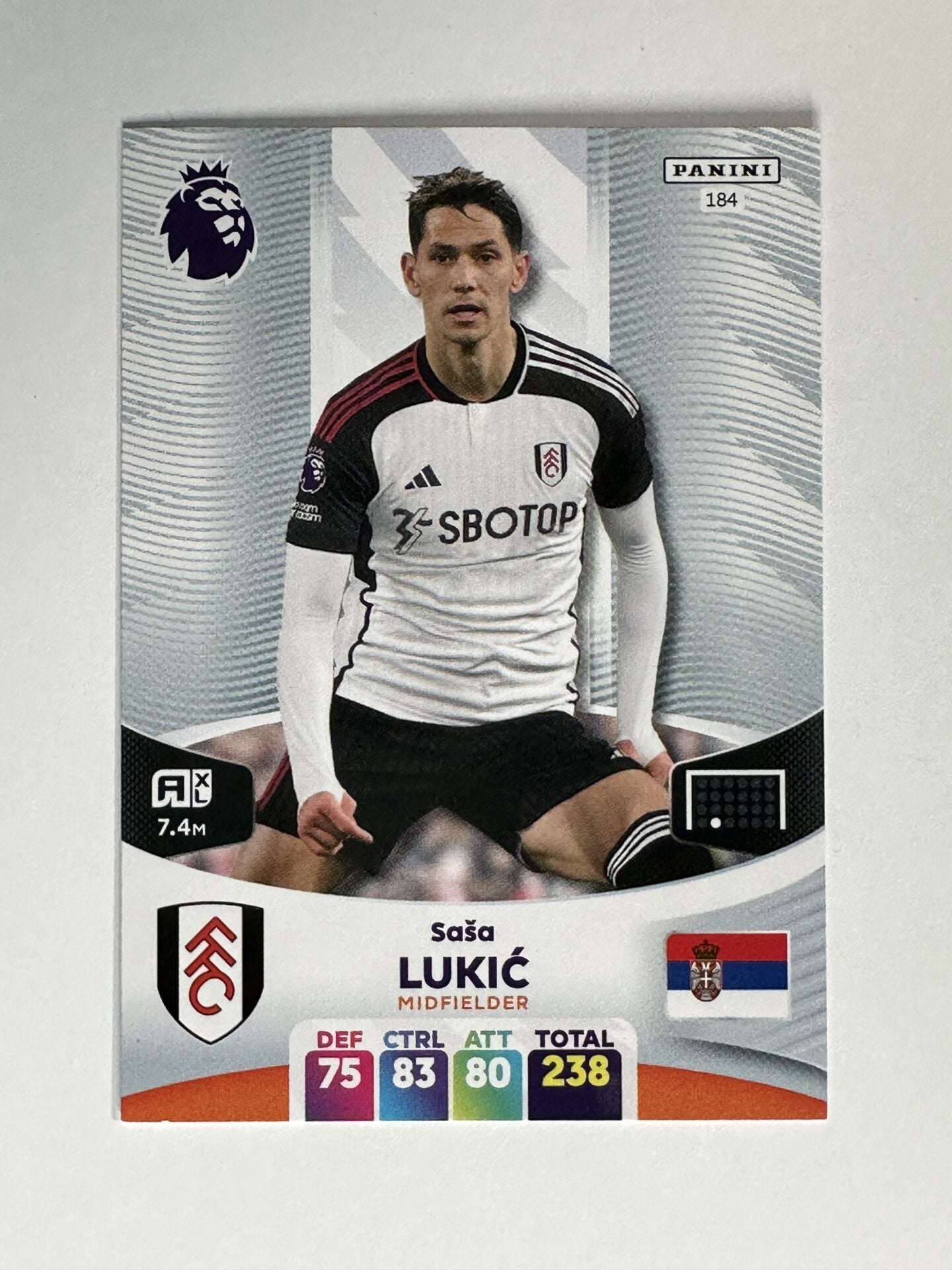 184 Sasa Lukic Fulham Base Panini Premier League Adrenalyn XL 2024 Card