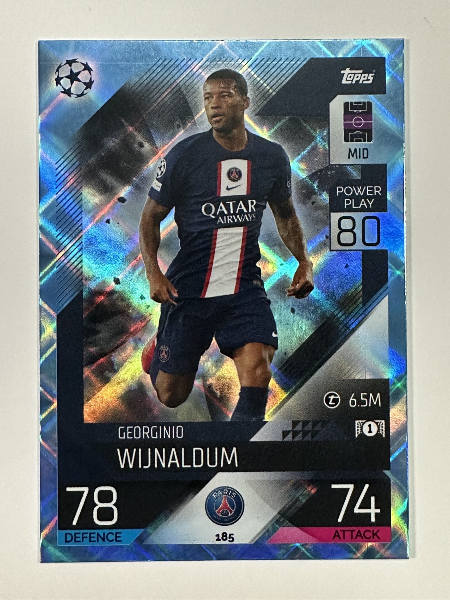 185 Georginio Wijnaldum Base Crystal Foil Parallel (Paris Saint-Germain) Topps Match Attax 2022:2023 Card