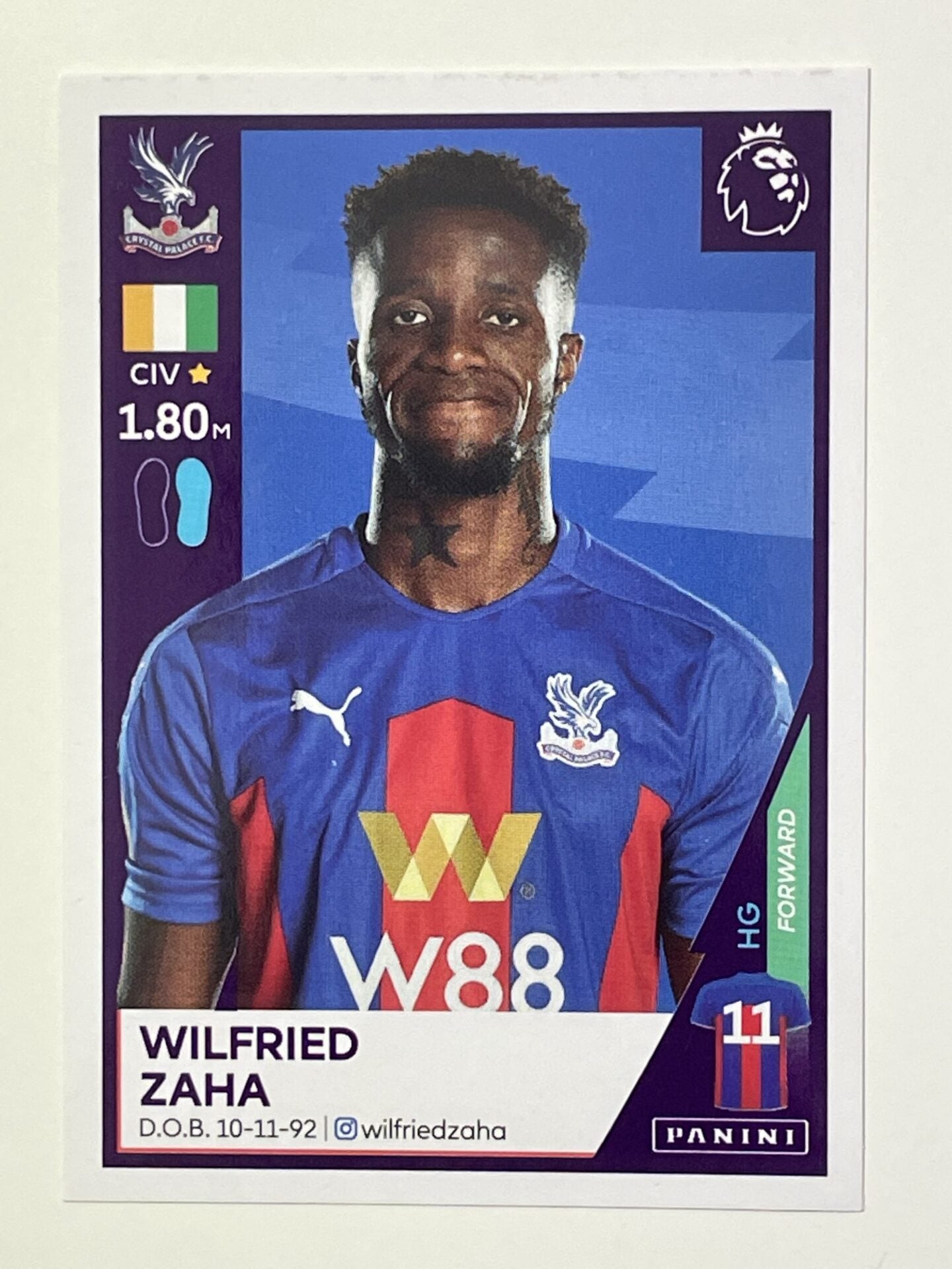 189 Wildried Zaha Sticker Crystal Palace Premier League 2021 Football Sticker