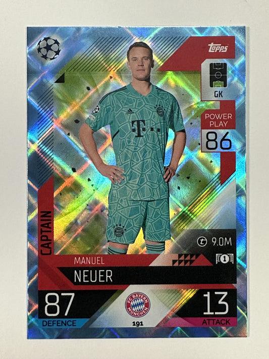 191 Manuel Neuer Captain Crystal Foil Parallel (Bayern Munich) Topps Match Attax 2022:2023 Card