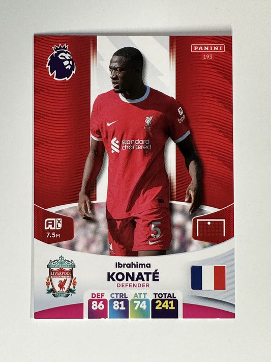 193 Ibrahima Konate Liverpool Base Panini Premier League Adrenalyn XL 2024 Card