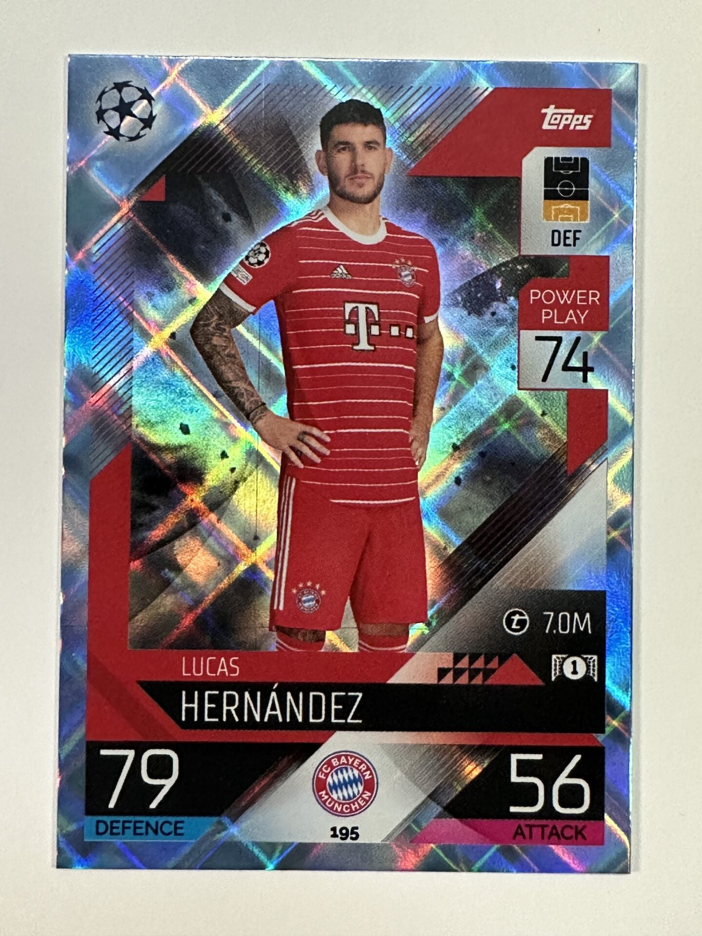 195 Lucas Hernández Base Crystal Foil Parallel (Bayern Munich) Topps Match Attax 2022:2023 Card