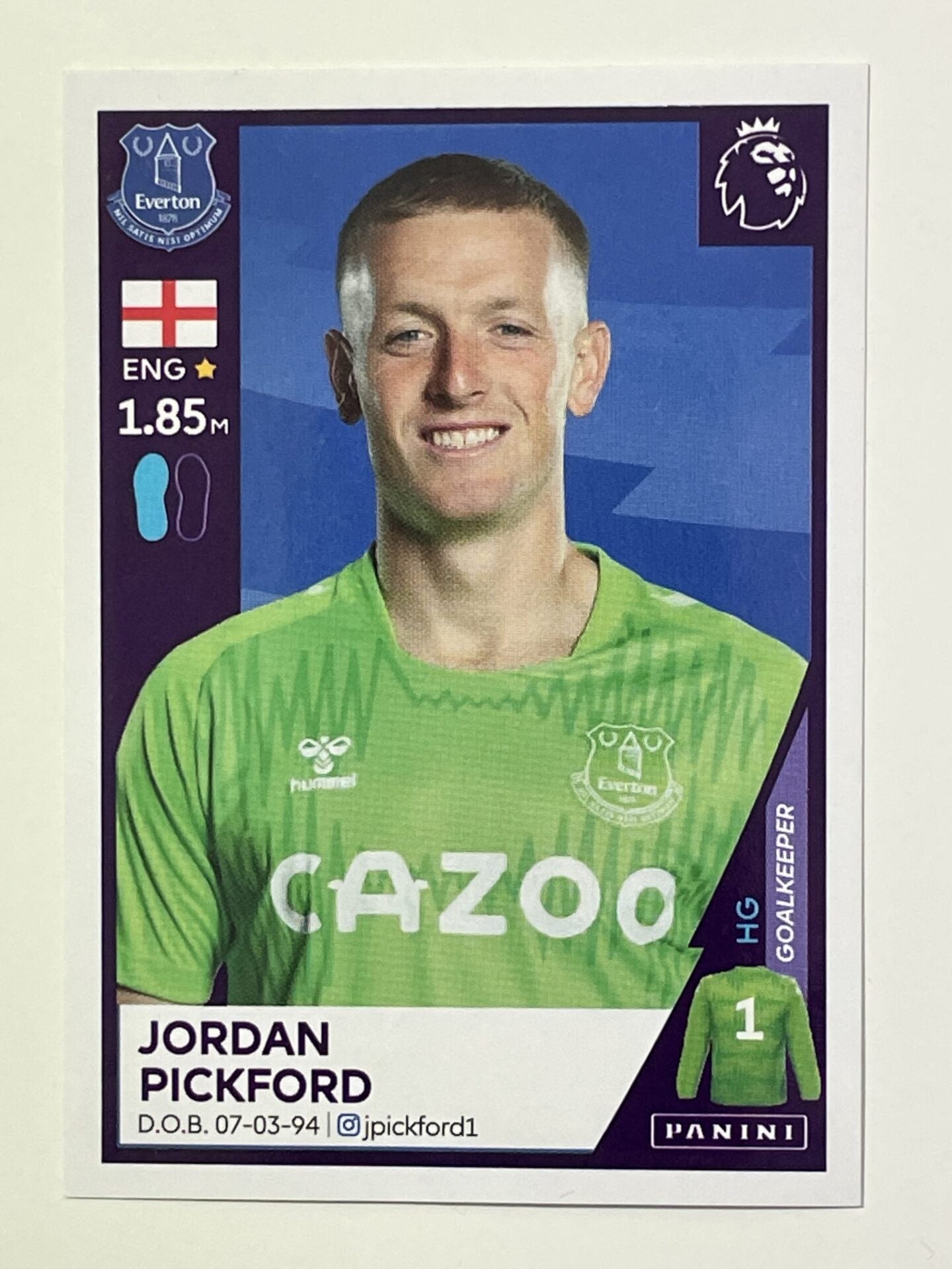 198 Jordan Pickford Sticker Everton Premier League 2021 Football Sticker