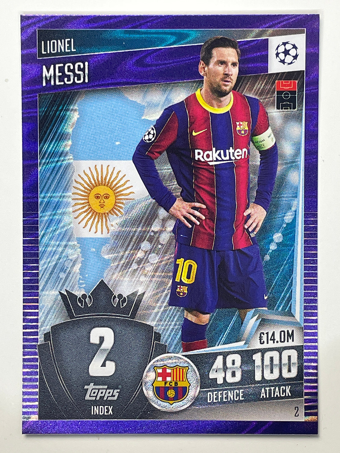 2. Lionel Messi (FC Barcelona) Football Card &#8211; Purple Parallel Match Attax 101 2021 Card