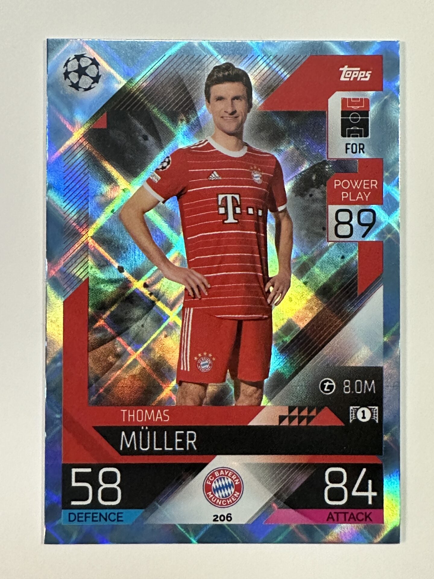 206 Thomas Muller Base Crystal Foil Parallel (Bayern Munich) Topps Match Attax 2022:2023 Card