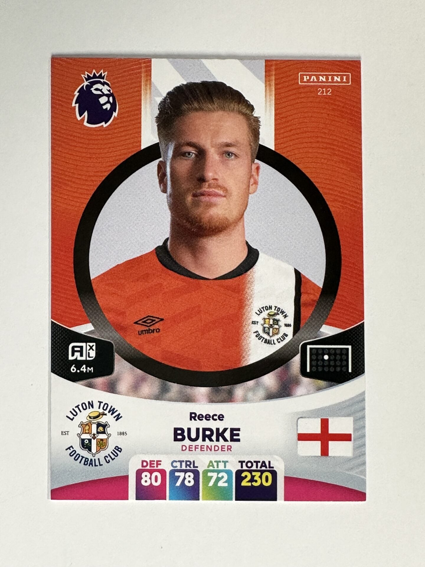 212 Reece Burke Luton Town Base Panini Premier League Adrenalyn XL 2024 Card