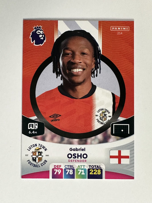 214 Gabriel Osho Luton Town Base Panini Premier League Adrenalyn XL 2024 Card