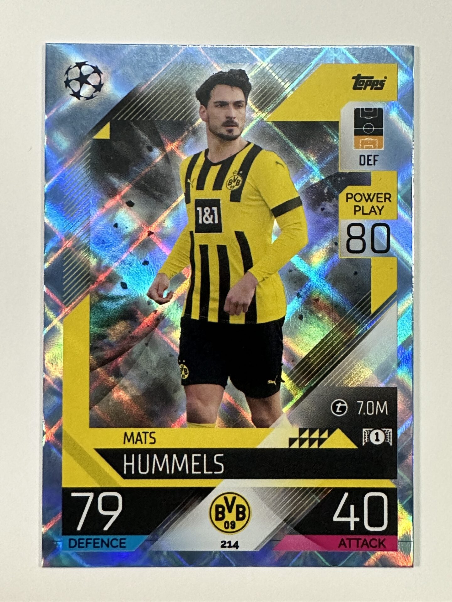 214 Mats Hummels Base Crystal Foil Parallel (Borussia Dortmund) Topps Match Attax 2022:2023 Card