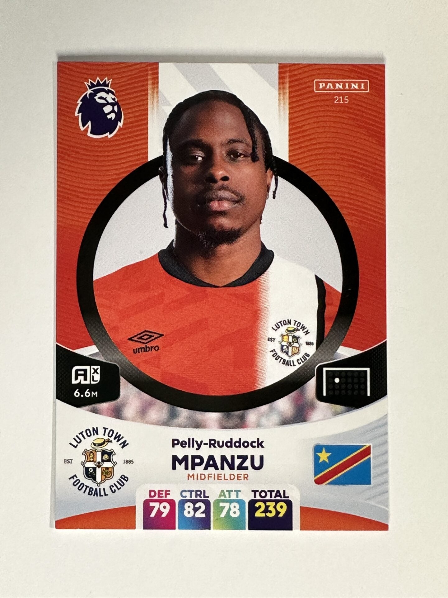 215 Pelly-Ruddock Mpanzu Luton Town Base Panini Premier League Adrenalyn XL 2024 Card