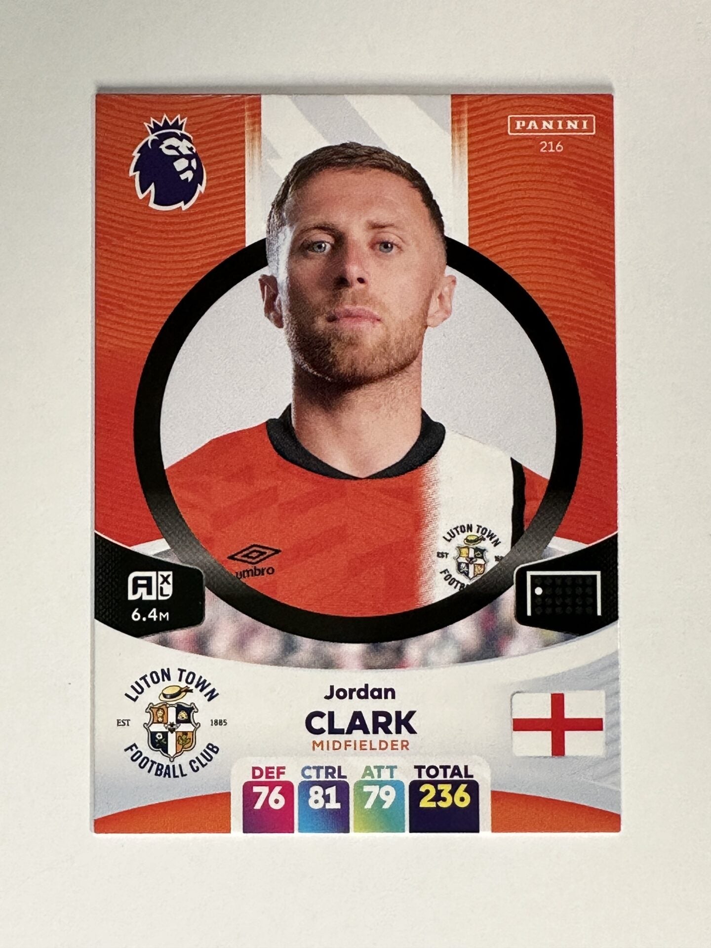 216 Jordan Clark Luton Town Base Panini Premier League Adrenalyn XL 2024 Card