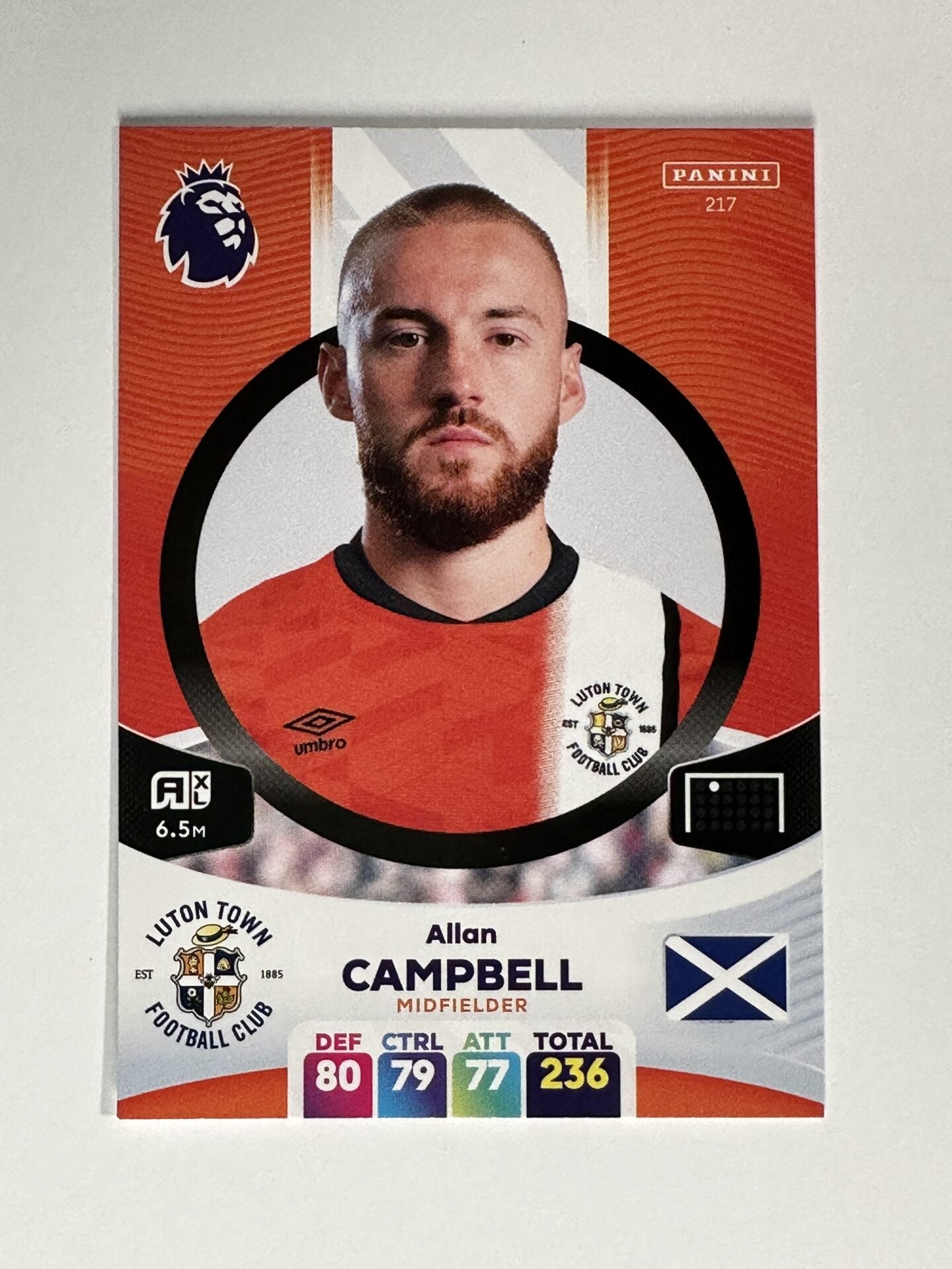 217 Allan Campbell Luton Town Base Panini Premier League Adrenalyn XL 2024 Card