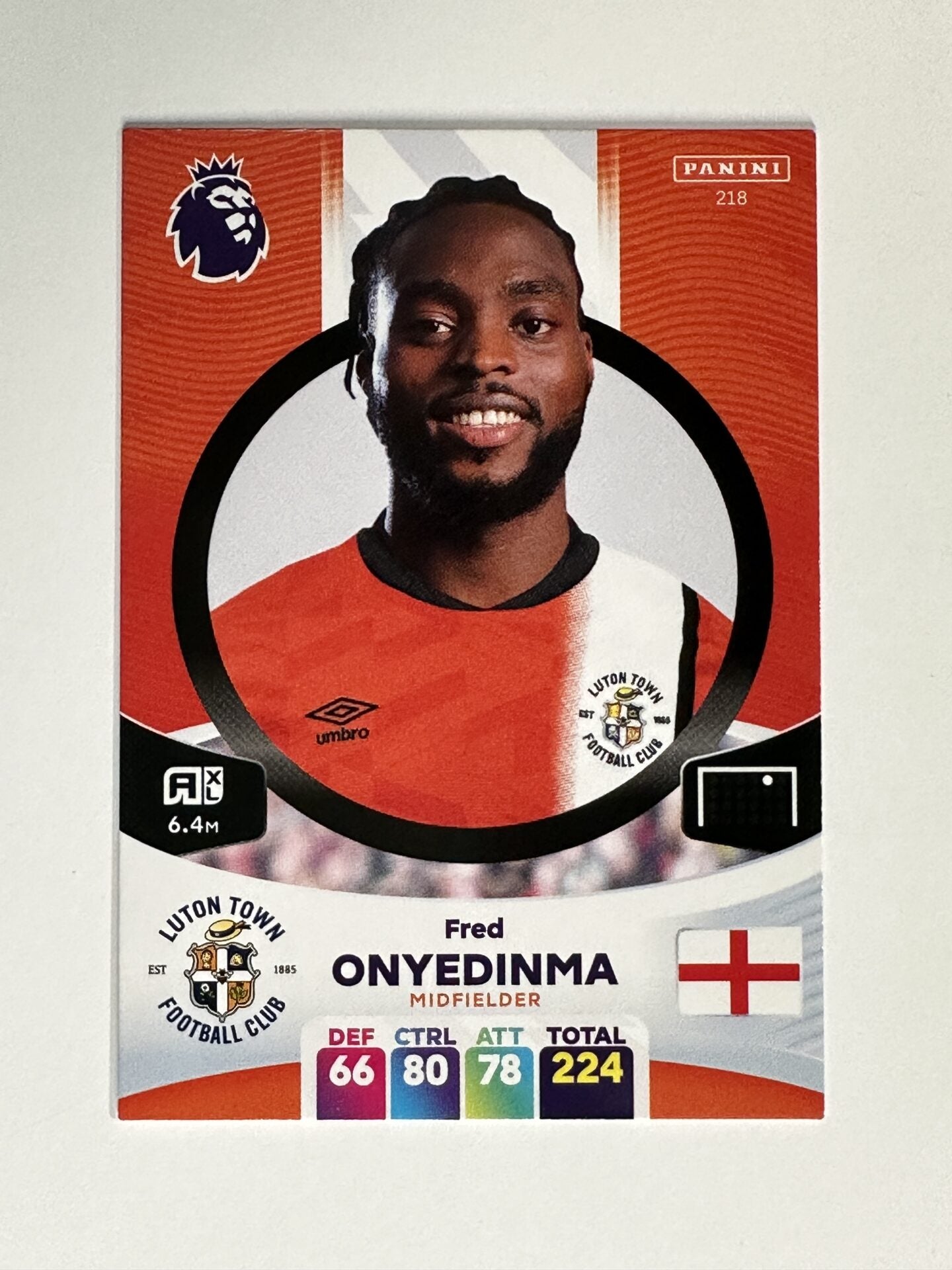 218 Fred Onyedinma Luton Town Base Panini Premier League Adrenalyn XL 2024 Card