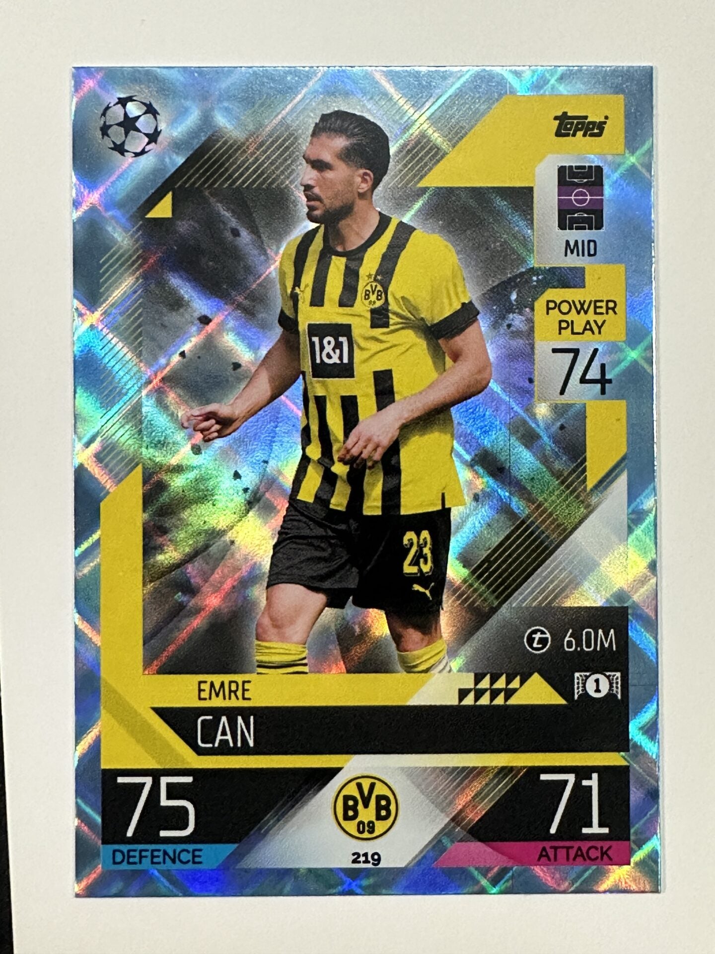 219 Emre Can Base Crystal Foil Parallel (Borussia Dortmund) Topps Match Attax 2022:2023 Card