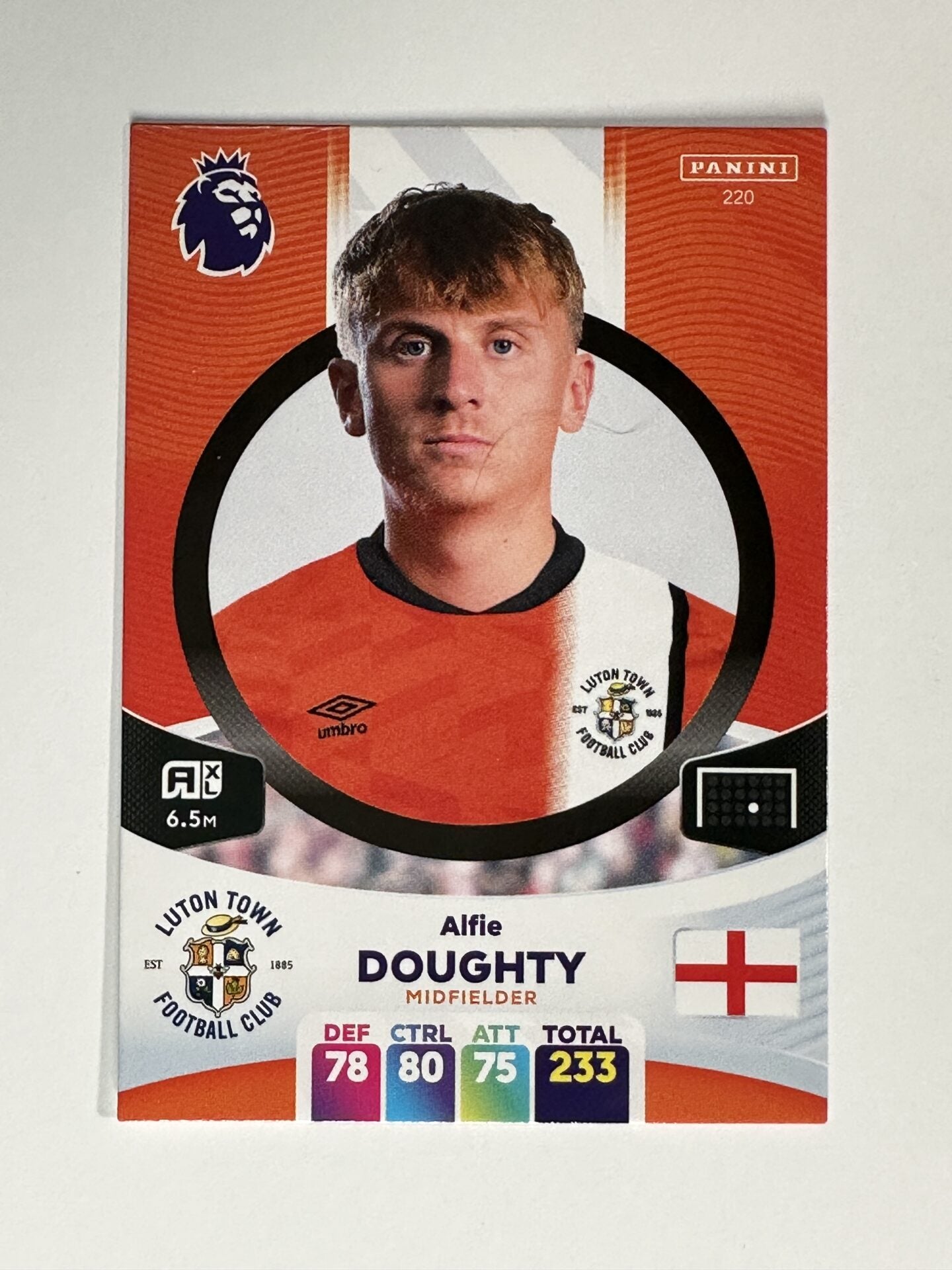 220 Alfie Doughty Luton Town Base Panini Premier League Adrenalyn XL 2024 Card