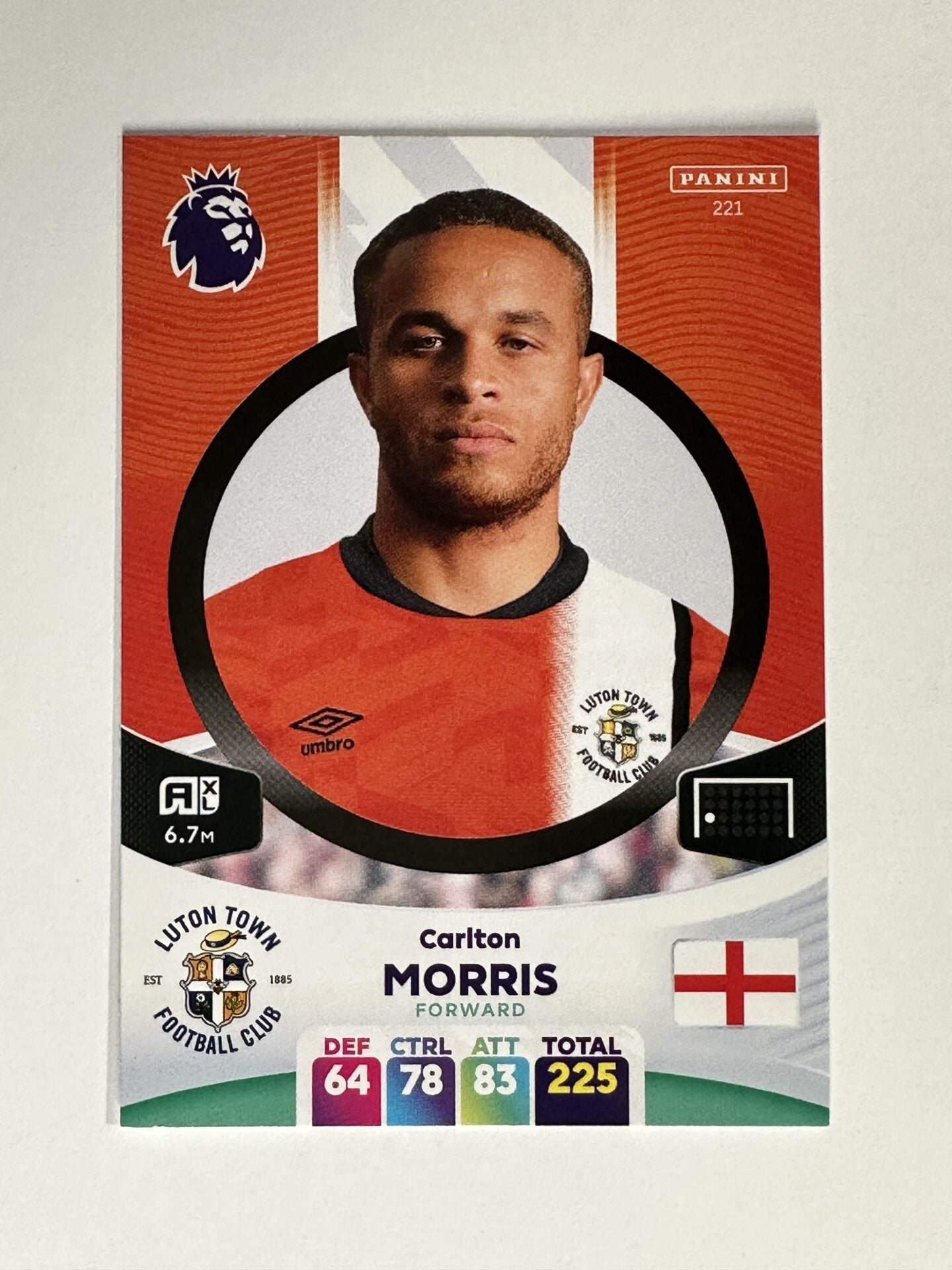 221 Carlton Morris Luton Town Base Panini Premier League Adrenalyn XL 2024 Card