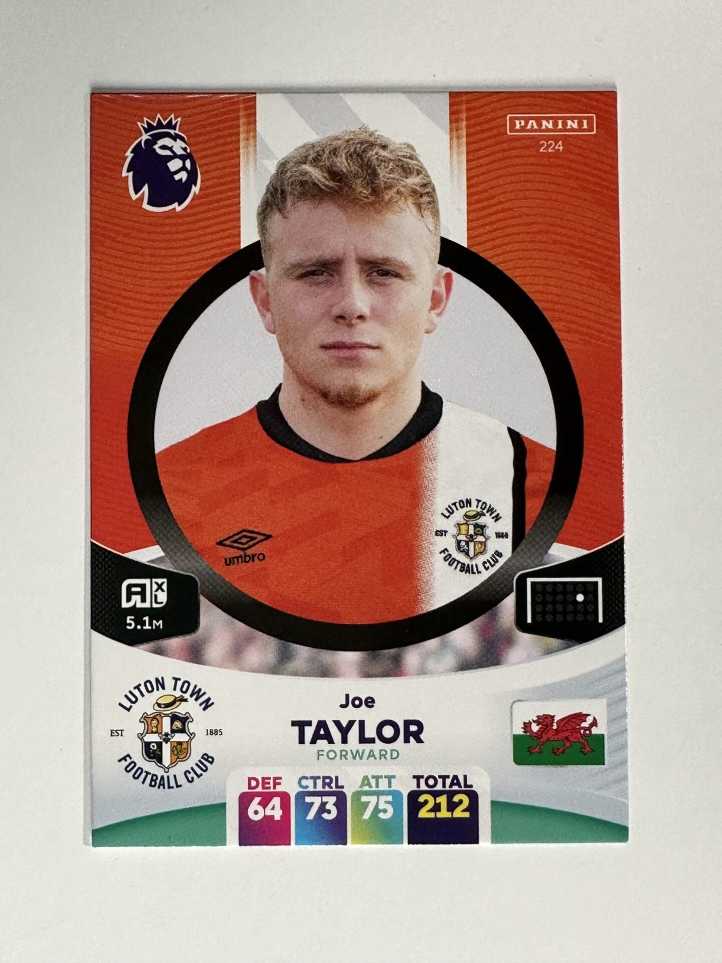 224 Joe Taylor Luton Town Base Panini Premier League Adrenalyn XL 2024 Card