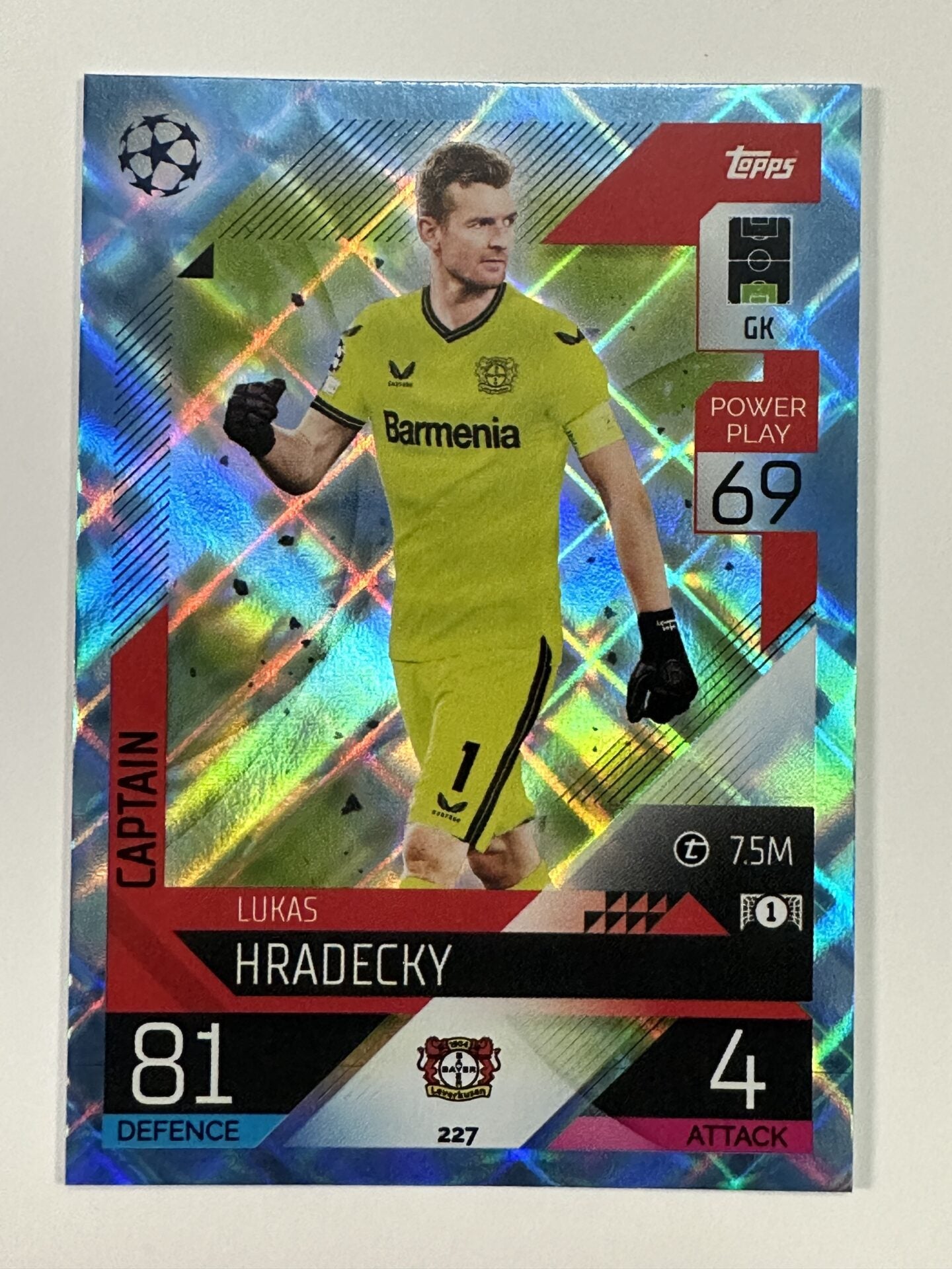 227 Lukas Hradecky Captain Crystal Foil Parallel (Bayer Leverkusen) Topps Match Attax 2022:2023 Card