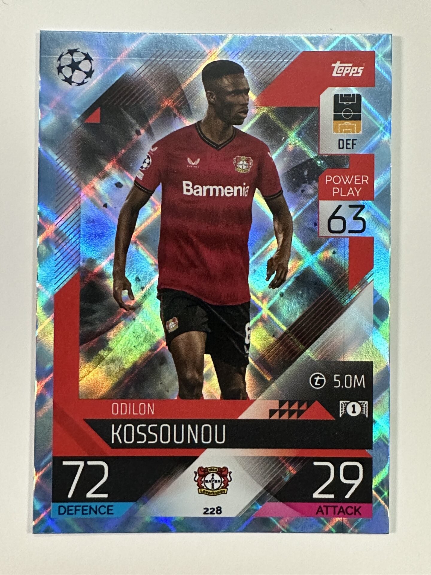 228 Odilon Kossounou Base Crystal Foil Parallel (Bayer Leverkusen) Topps Match Attax 2022:2023 Card